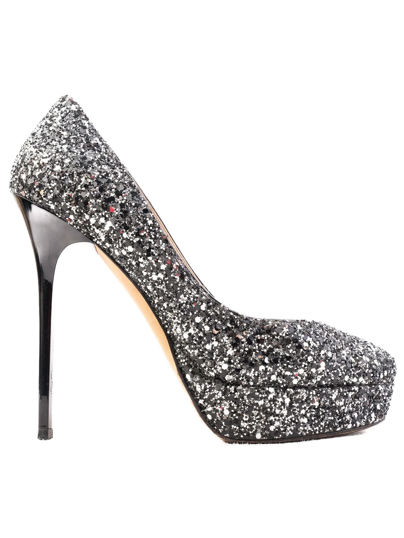 Excellent Jimmy Choo Gray Leather High-Heeled Shoes Size 36.5