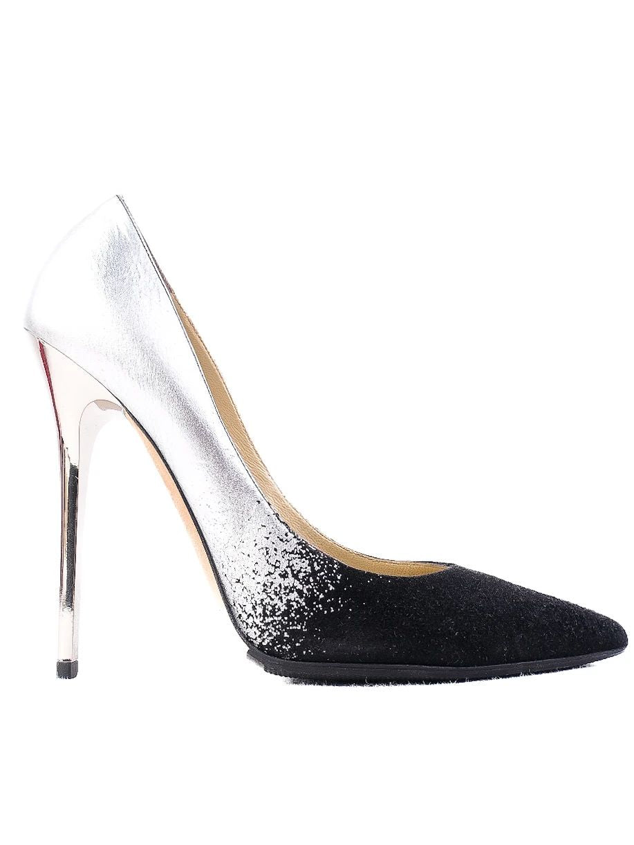 Excellent Jimmy Choo Black Silver High-Heeled Shoes Leather Women&