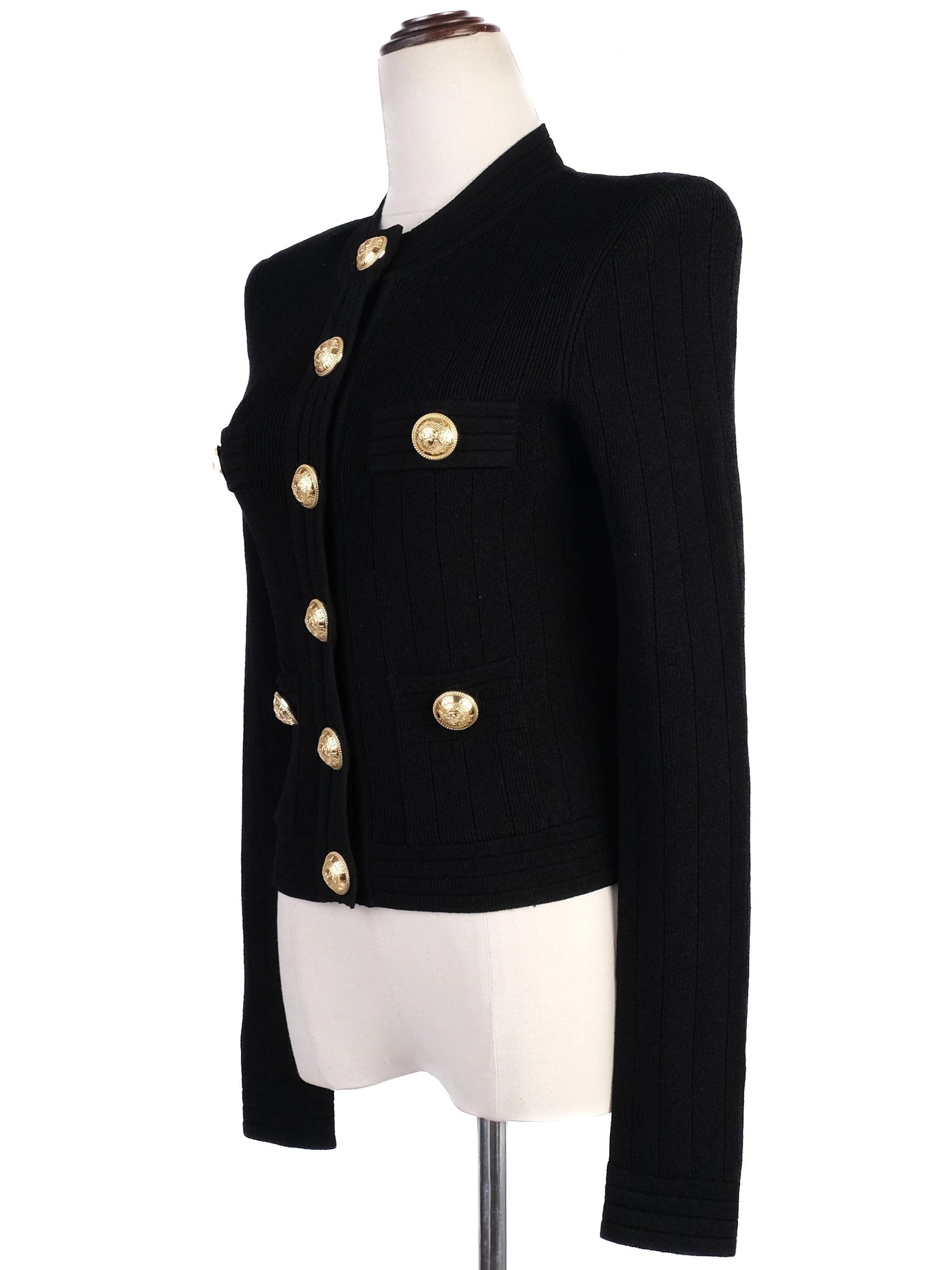 Excellent Balmain Black Ribbed Jacket Gold Buttons Size XS