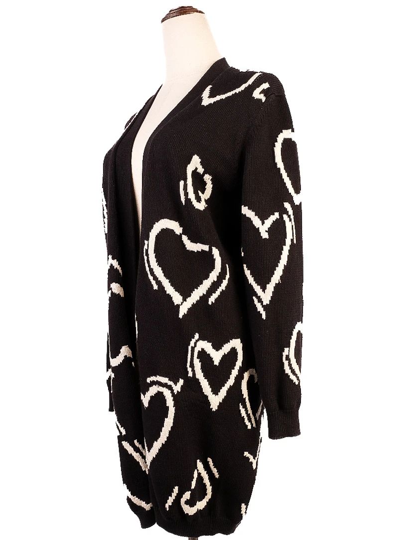 Excellent Max Mara Black Wool Cardigan Size S with Heart Pattern