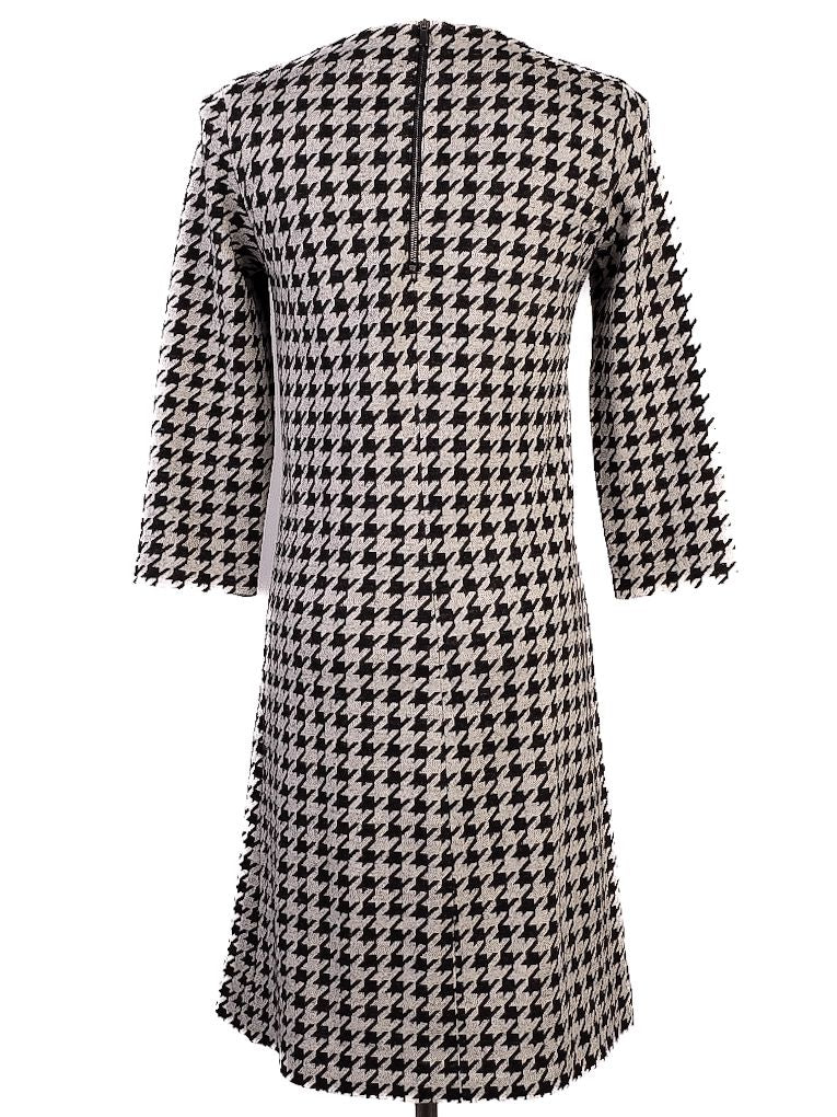 EXCELLENT MaxCo Houndstooth Dress Wool Size S Black White 3/4 Sleeve