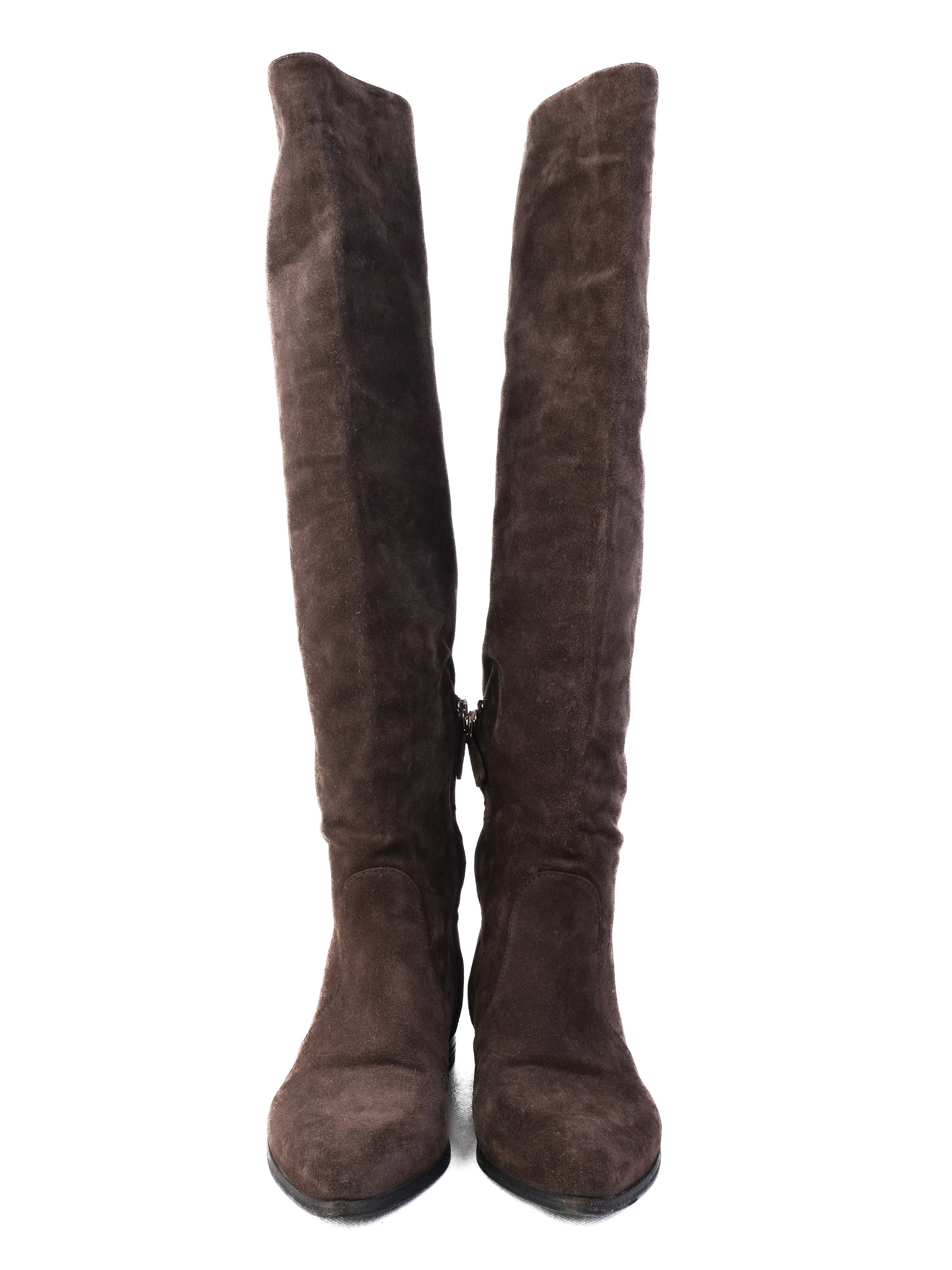 Excellent Prada Gray Leather Knee-High Boots Size 36