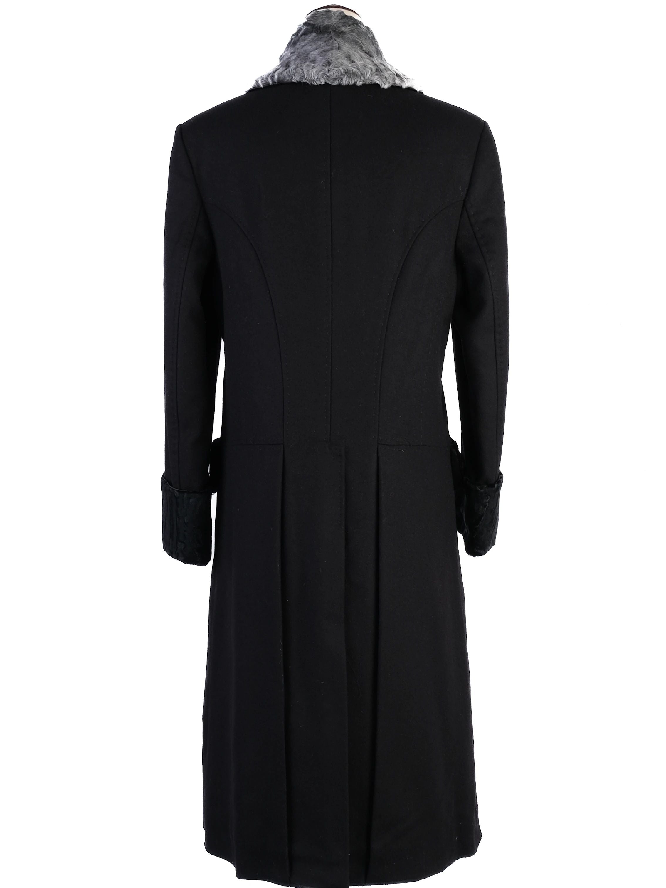 Excellent Dolce Gabbana Black Wool Coat with Textured Collar Size S
