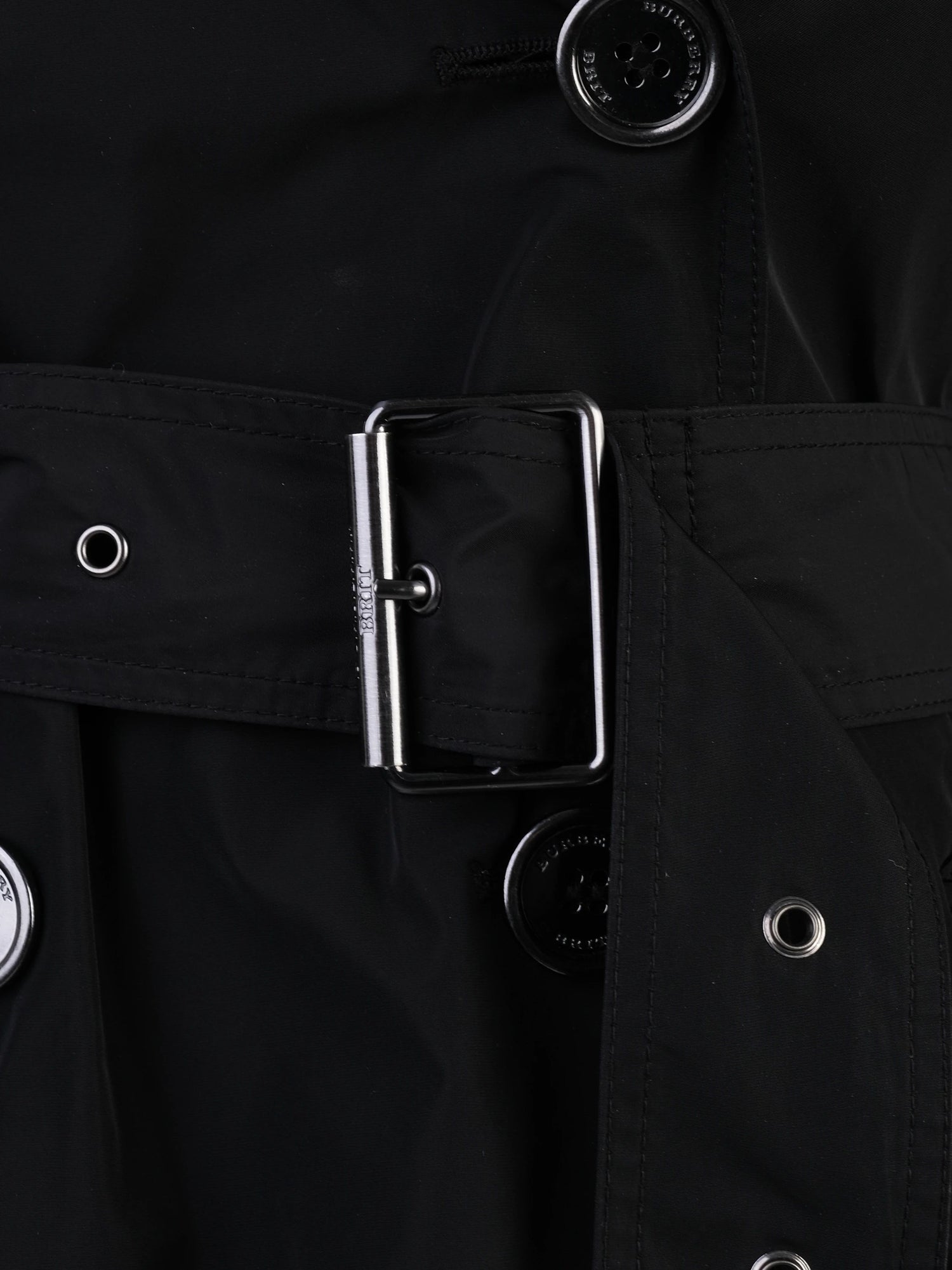 Excellent Burberry Black Trench Coat XS Polyester Double-Breasted