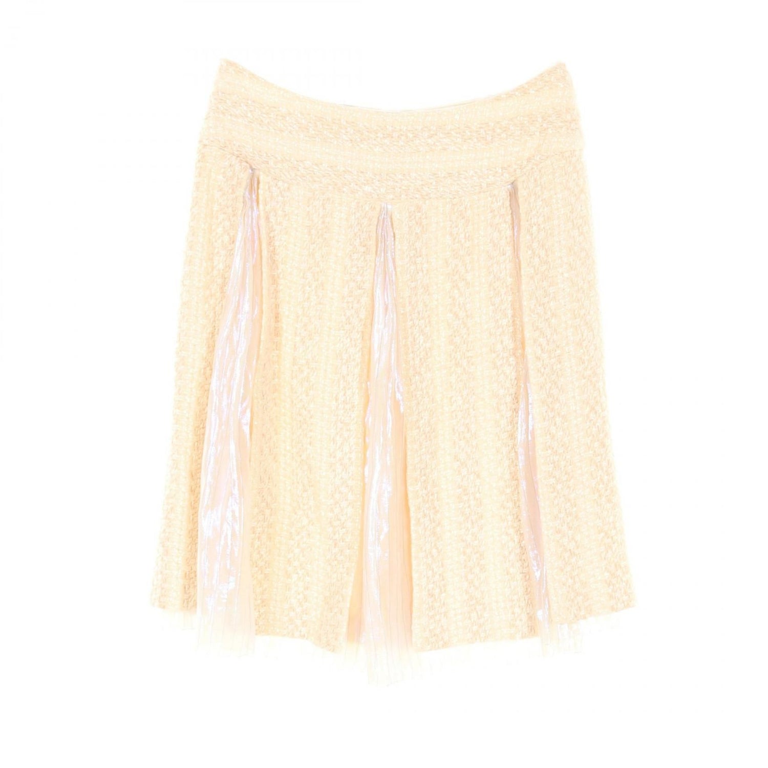 Chanel Beige Pink Skirt Silk Polyester P 23715w 03339