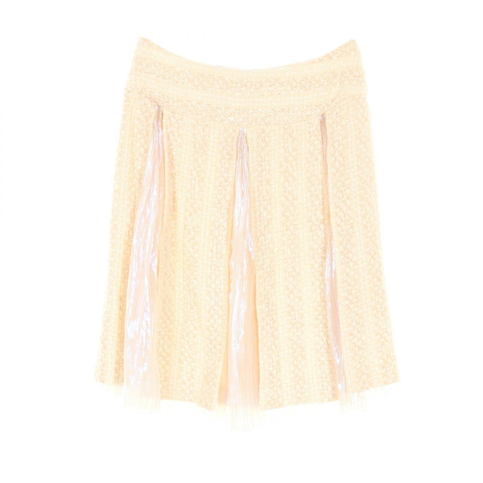 Chanel Beige Pink Skirt Silk Polyester P 23715w 03339
