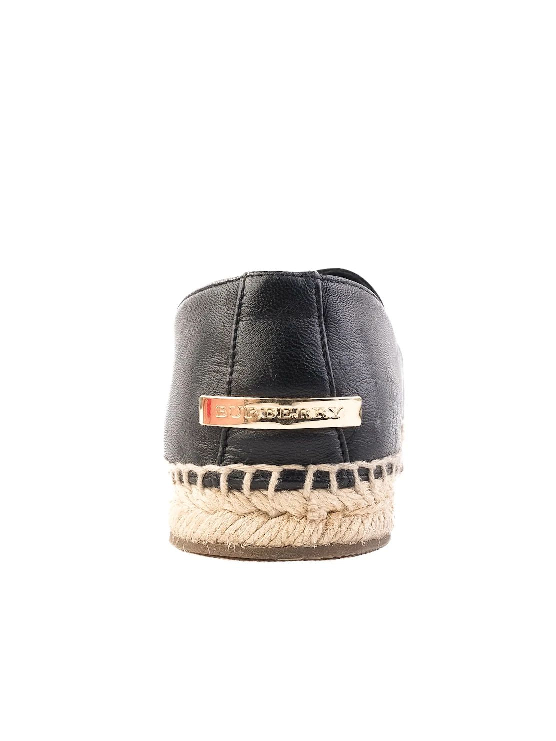 Burberry Black Leather Espadrille Shoes with White Tassel