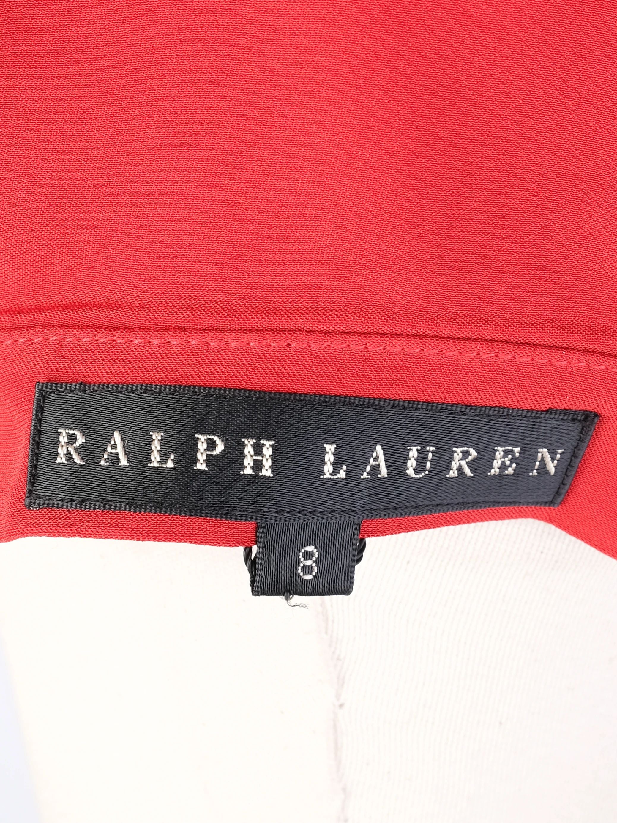 Excellent Ralph Lauren Red Silk Long Sleeve Dress Size L