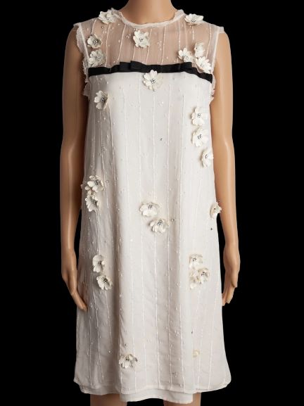 Average TWINSET White Floral Appliqué Dress Size S Viscose