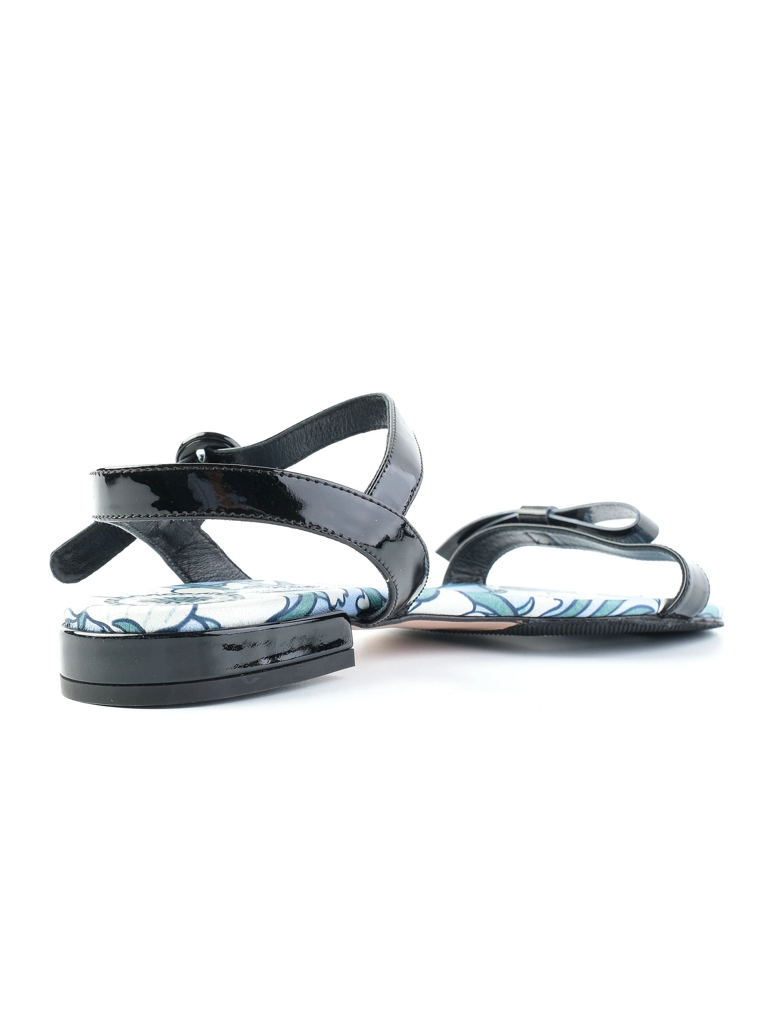 Perfect Prada Black Floral Patterned Sandals with Ankle Straps