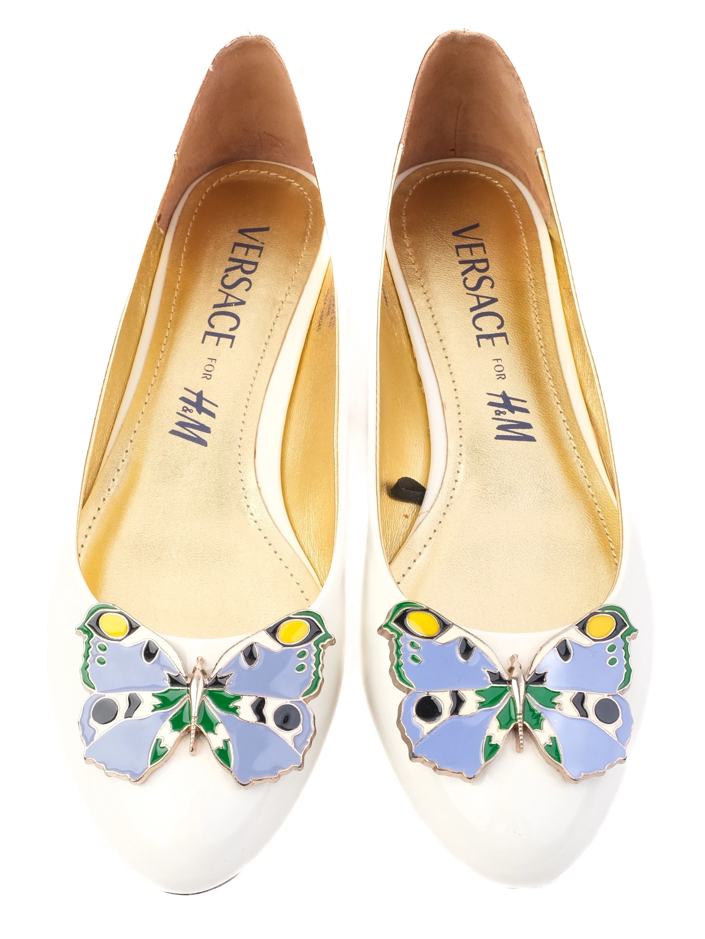 Excellent Versace for H&M White Leather Ballet Flats Size 38