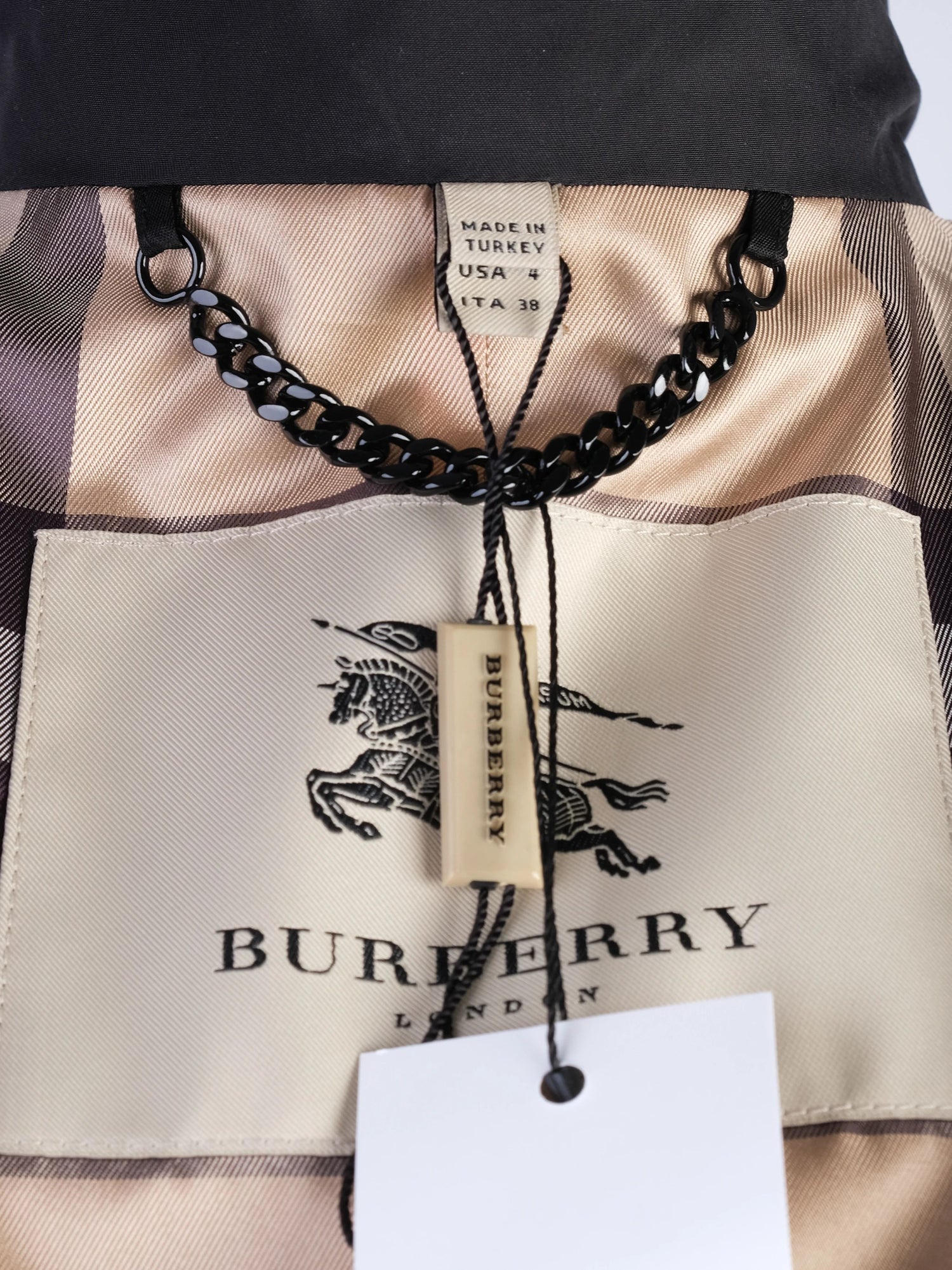 Excellent Burberry Black Polyester Trench Coat Size S