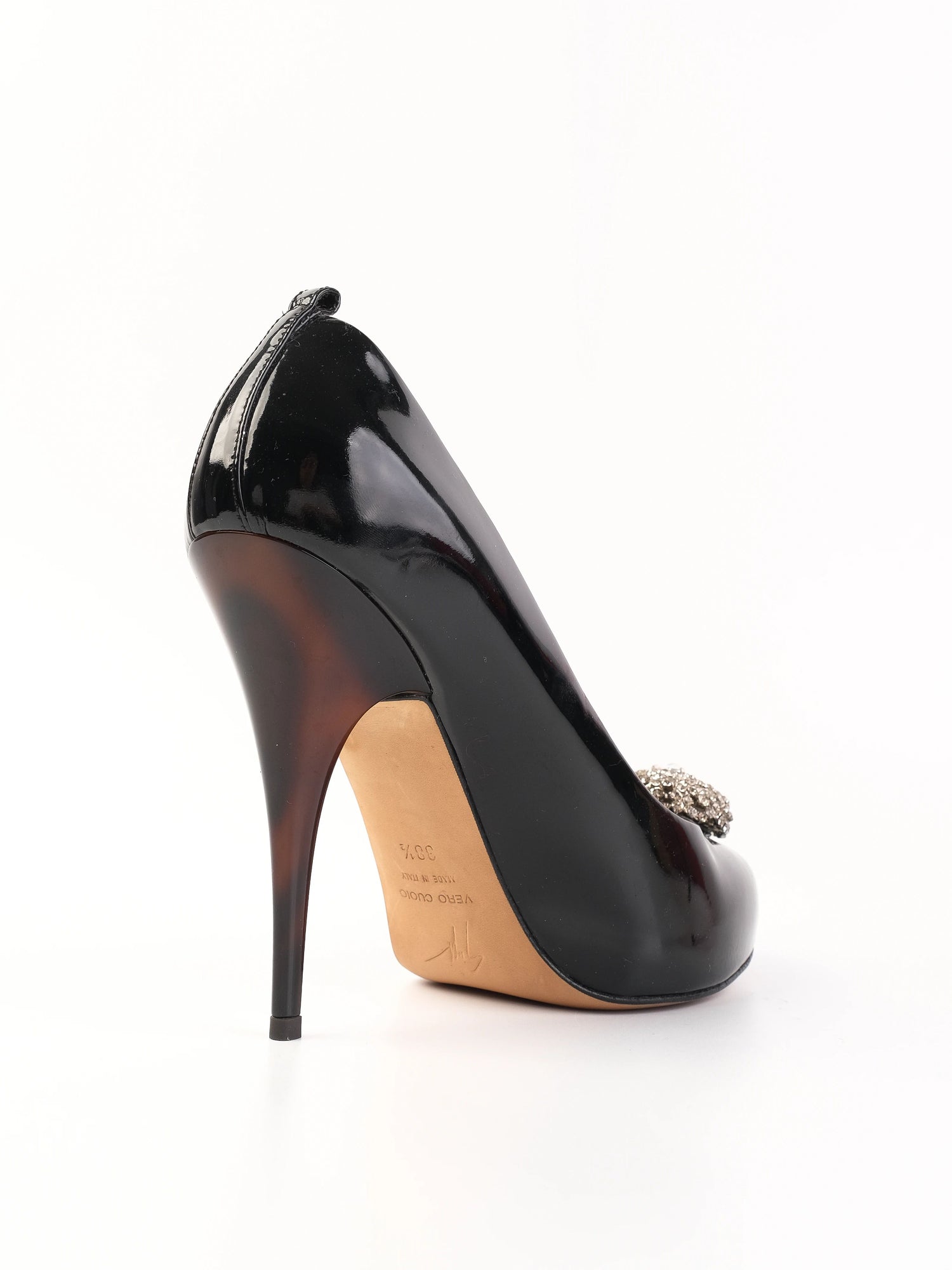 Excellent Giuseppe Zanotti Black Leather High-Heeled Shoes Size 38.5