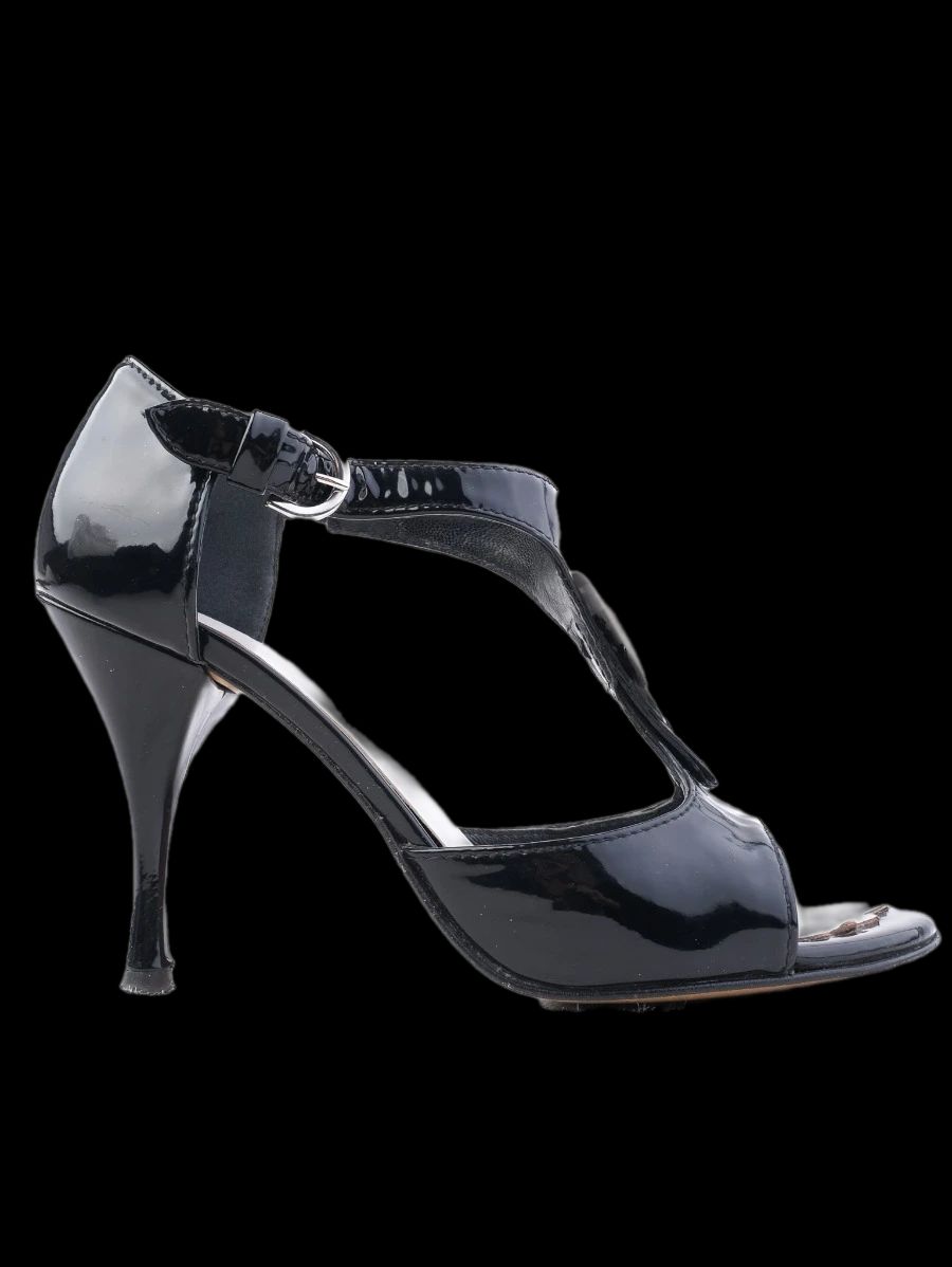 Good Love Moschino Black Leather High-Heeled Sandals Size 36