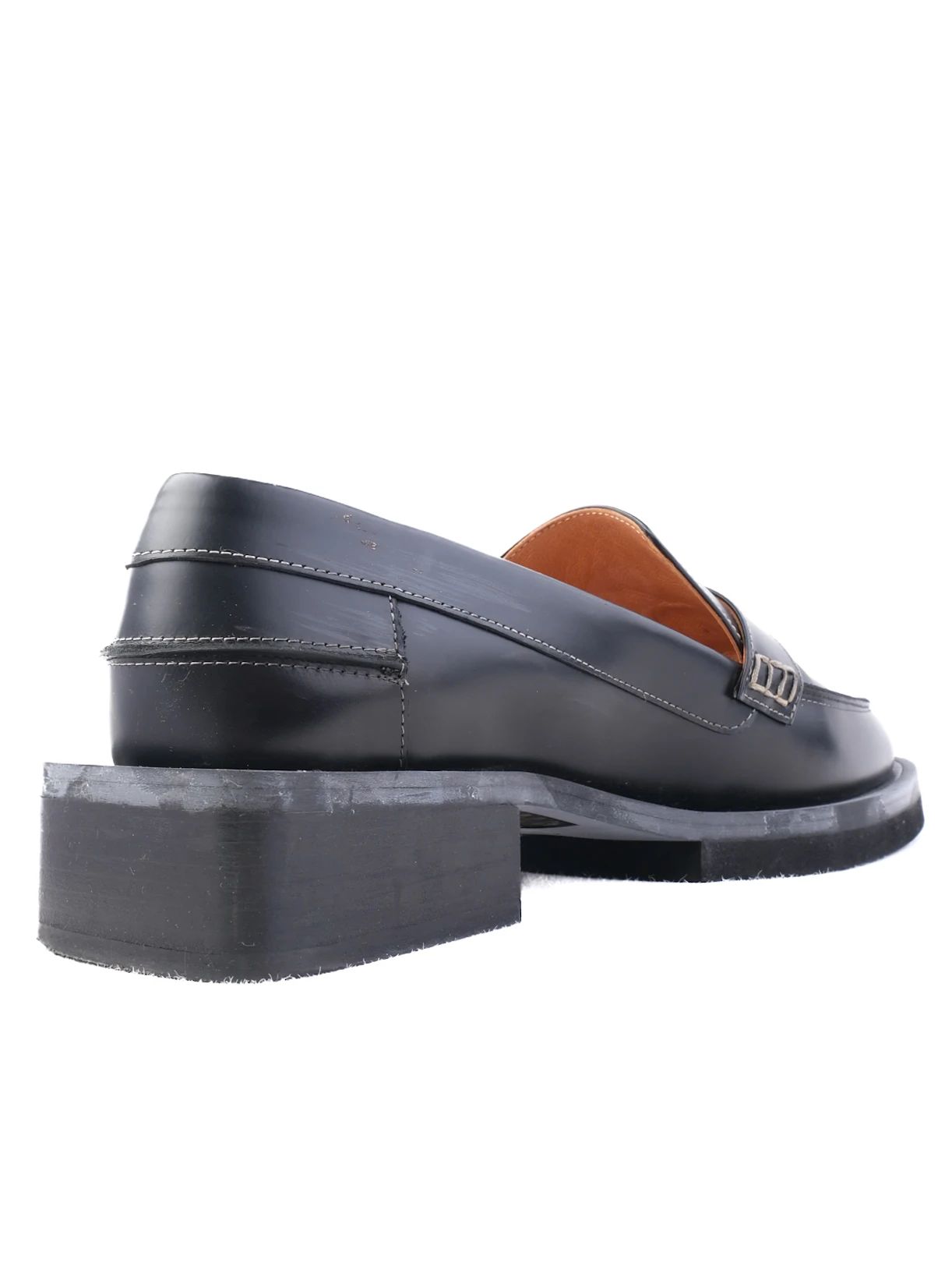 NEW Ganni Black Leather Loafers with Metal Detail Size N/A