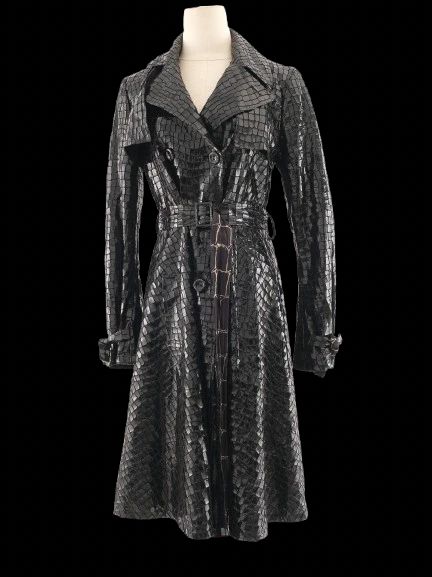 Excellent Armani Collezioni Black Crocodile-Patterned Trench Coat L