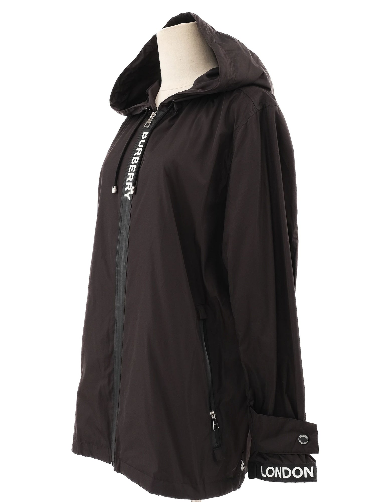 Excellent Burberry Black Hooded Jacket Size XL Nylon Women