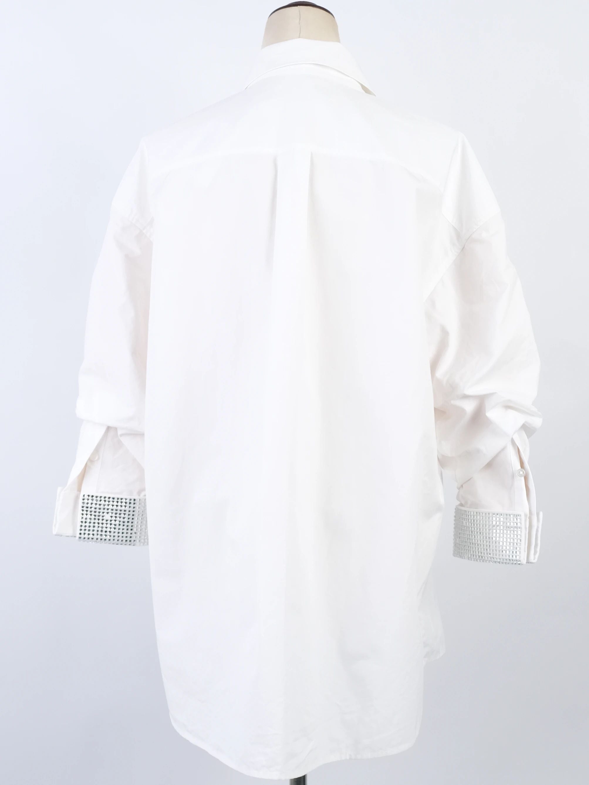 Excellent Alexander Wang White Cotton Collared Shirt with Embellished Cuffs