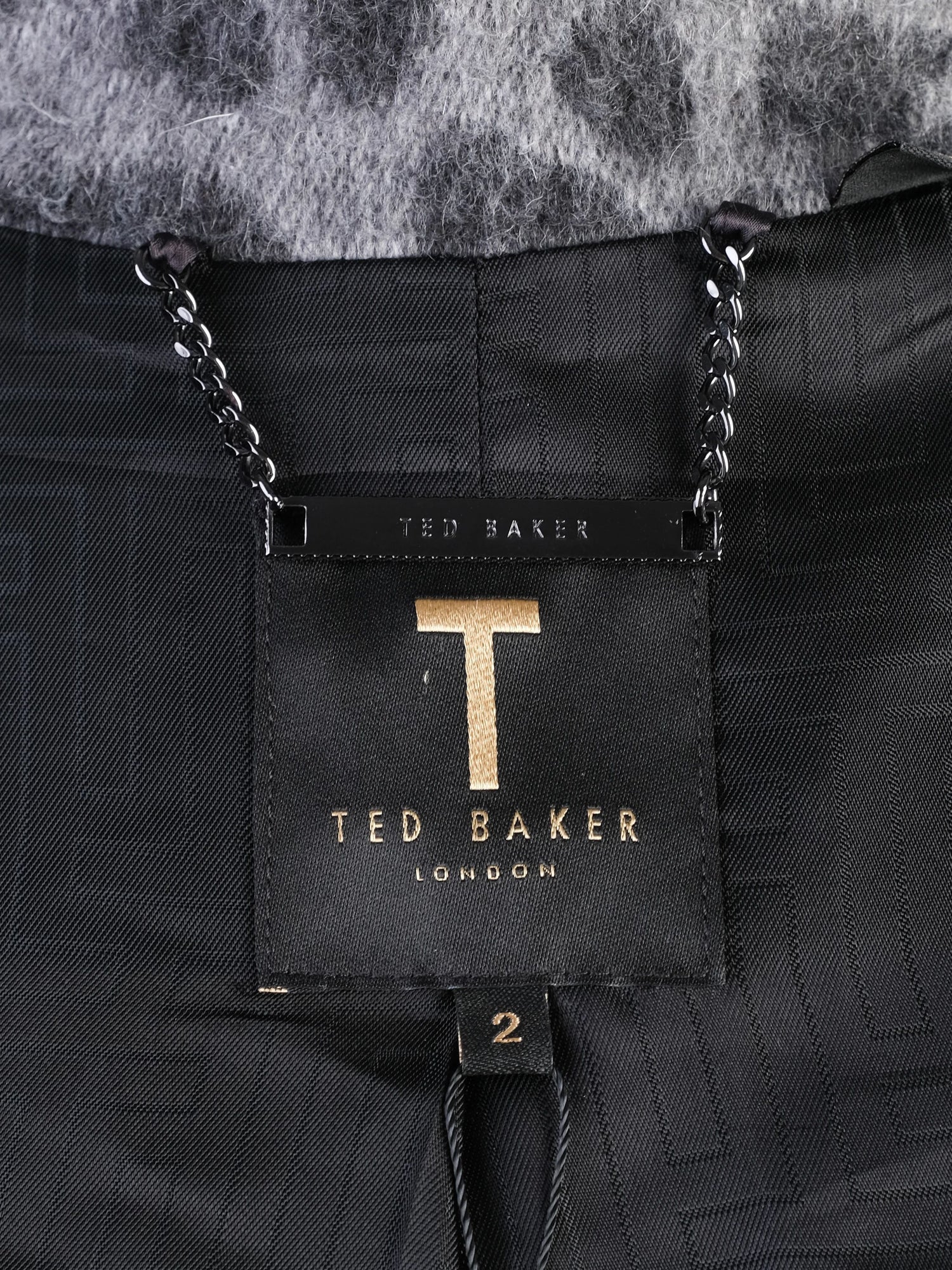 Ted Baker Gray Leopard Print Wool Jacket with Large Buttons