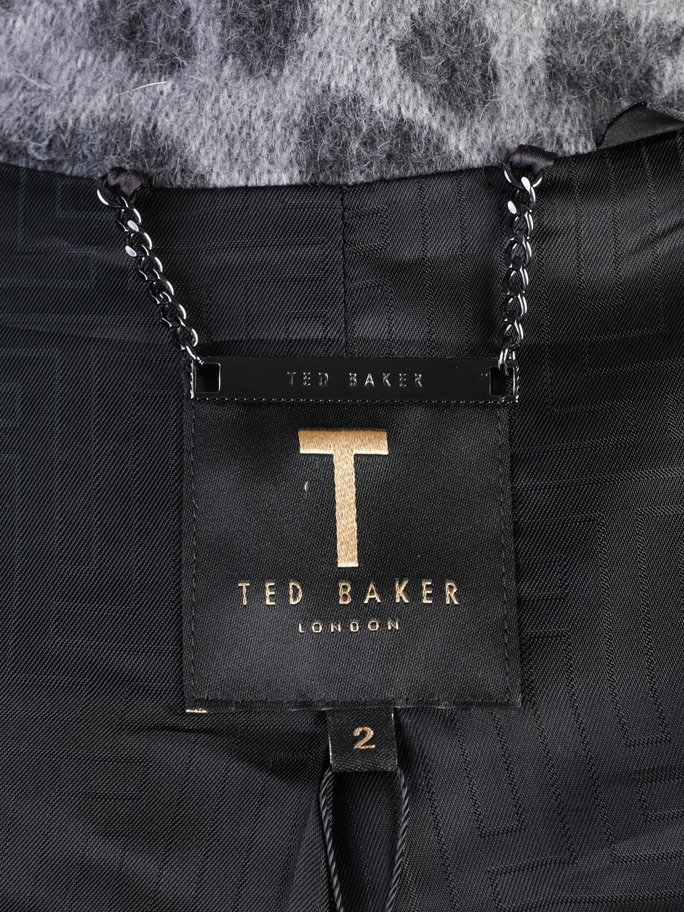 Ted Baker Gray Leopard Print Wool Jacket with Large Buttons