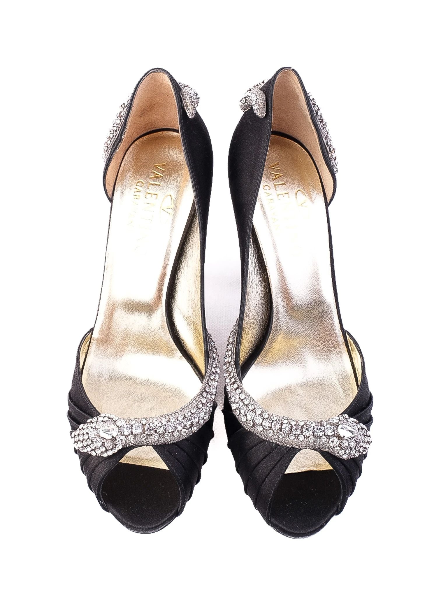 Excellent Valentino Black High-Heeled Peep-Toe Shoes with Rhinestones