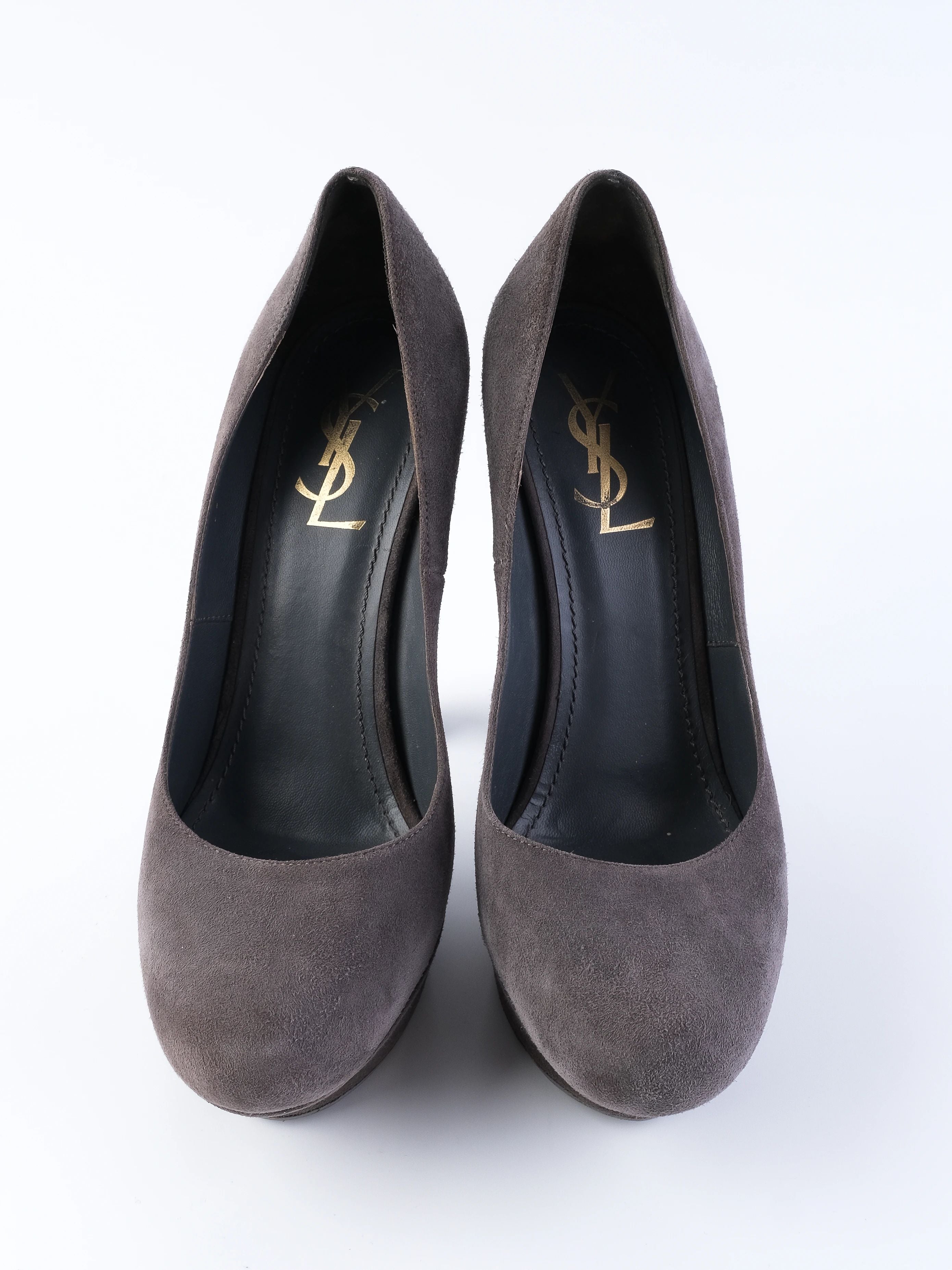 Excellent Yves Saint Laurent Gray Leather High-Heeled Pumps Size 39