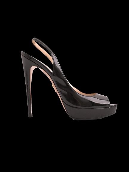 Excellent Prada Black Leather High-Heeled Slingback Shoes Size 38