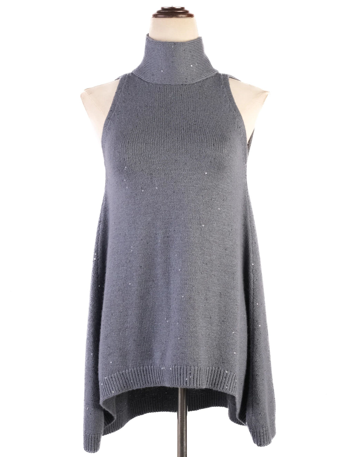 NEW Brunello Cucinelli Blue Silk Sleeveless Turtleneck Sweater S
