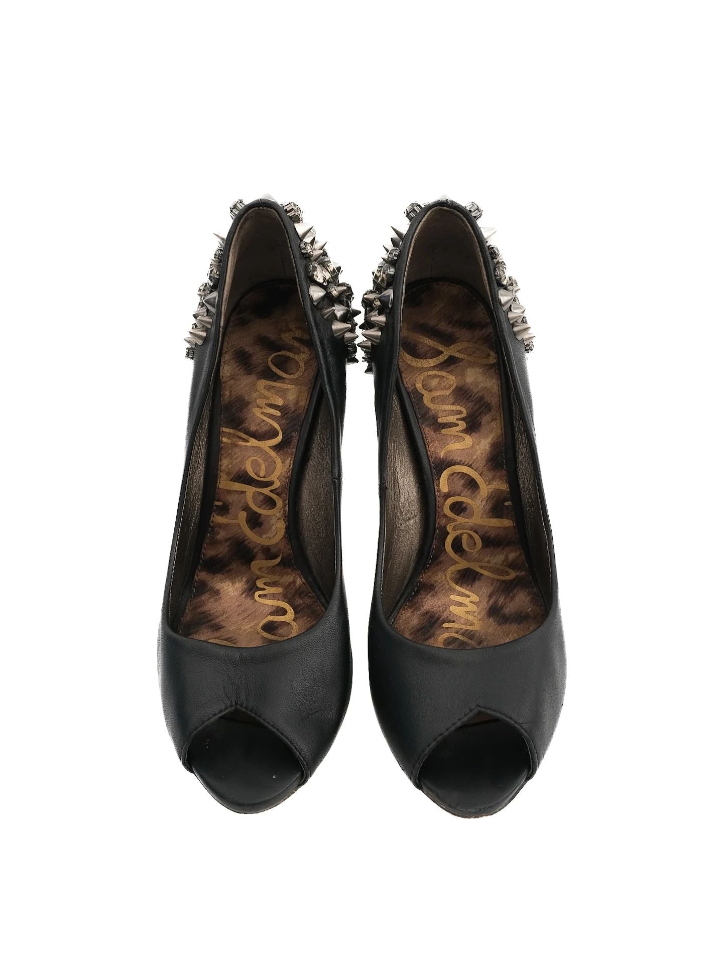 Excellent Sam Edelman Black Leather High Heels Size 37 with Spikes