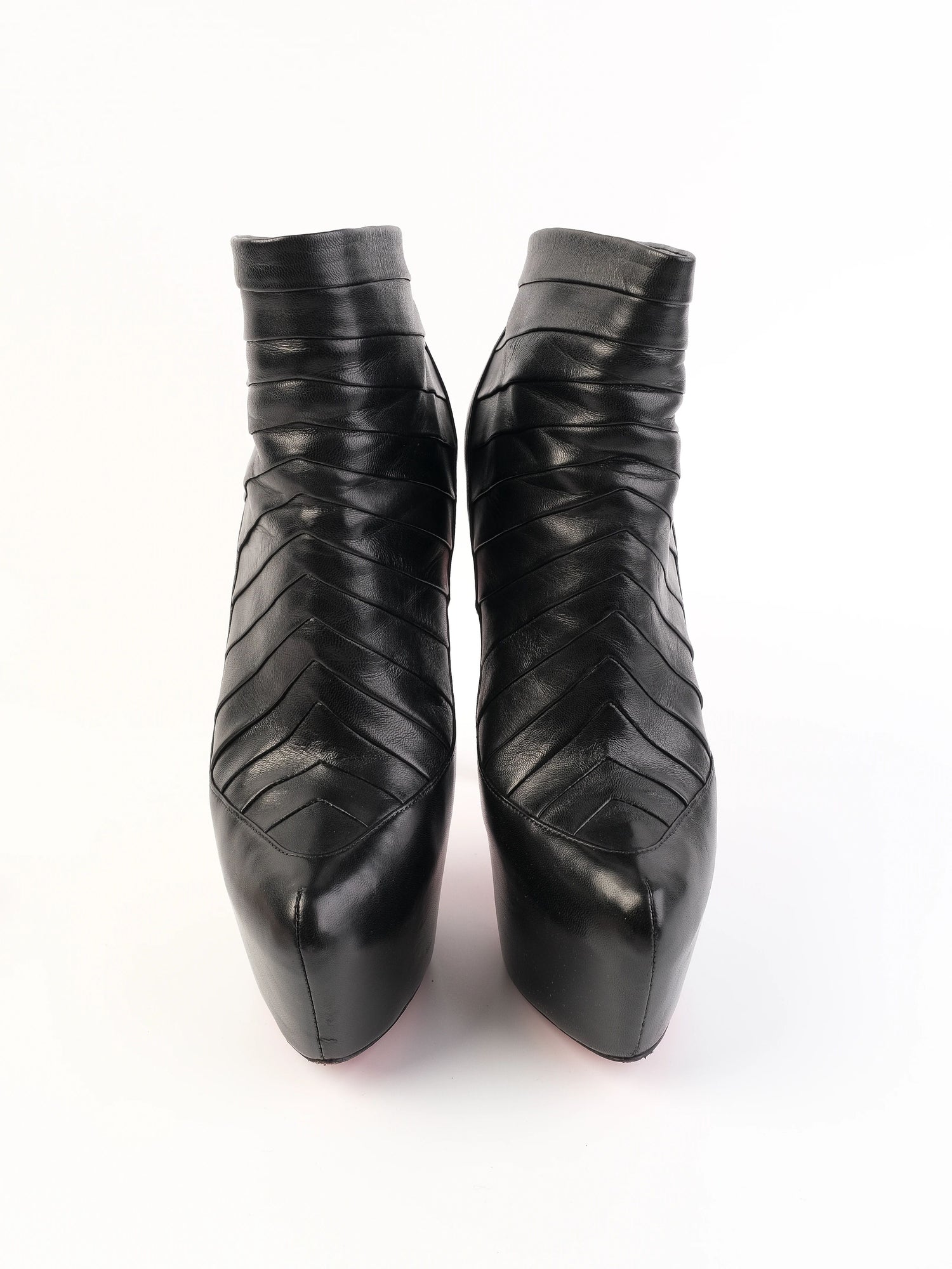 Excellent Christian Louboutin Black Leather Ankle Boots Size 38