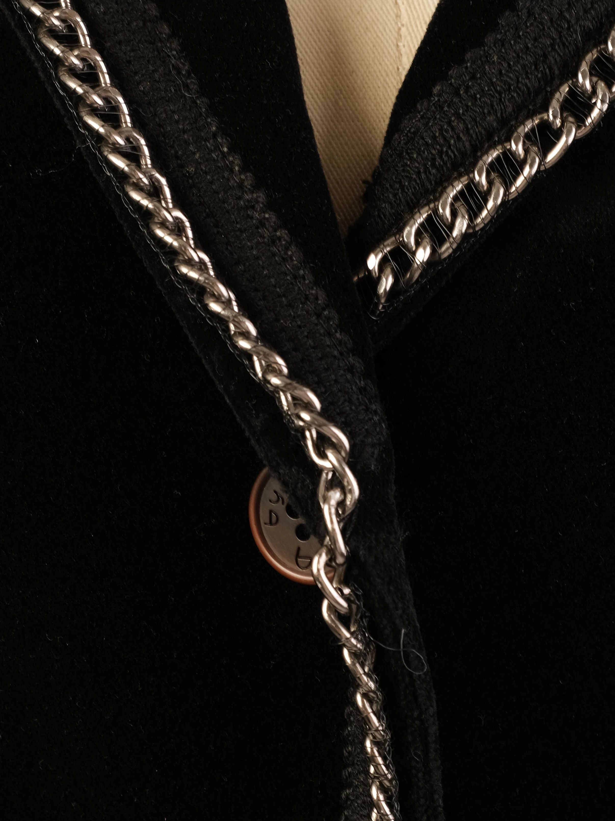Excellent Byblos Black Velvet Blazer M Women with Chain Detailing