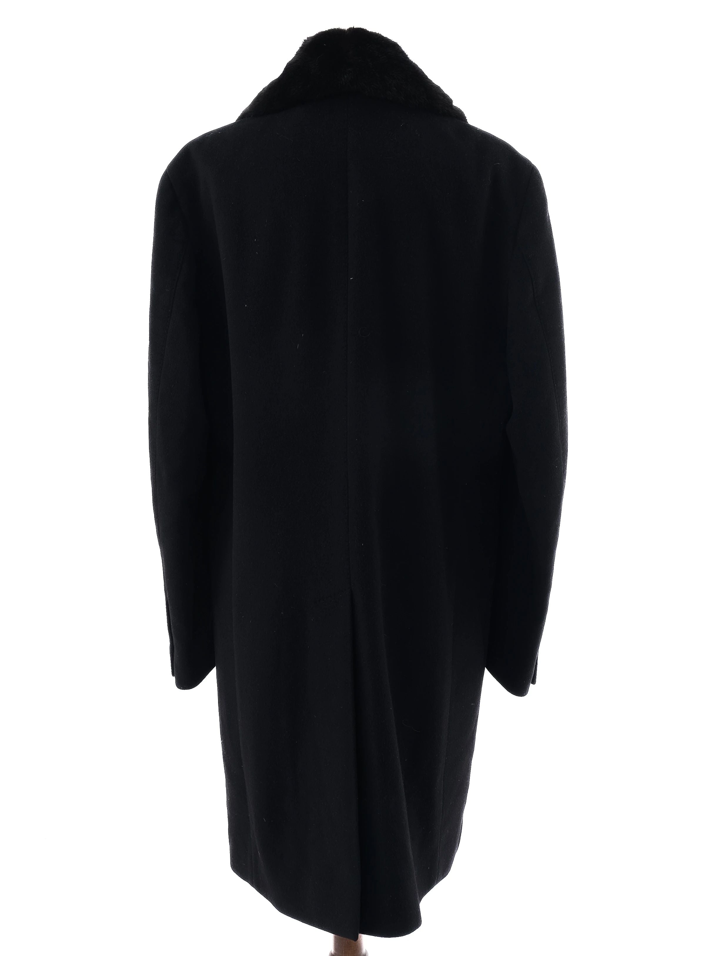 Excellent Smalto Black Cashmere Coat with Fur Collar Size XL