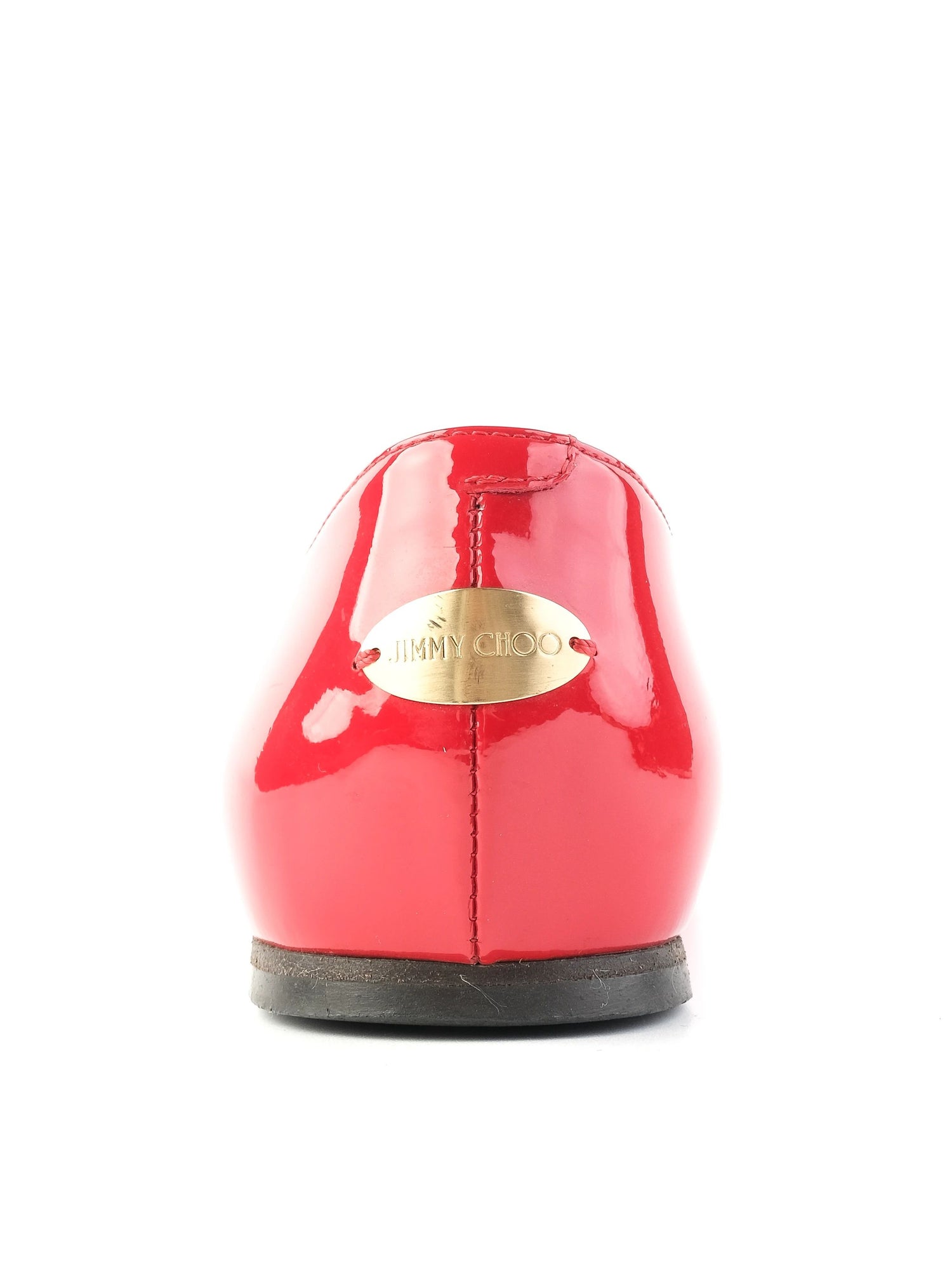 Good Jimmy Choo Red Leather Flat Shoes Size 39 with Black Bow