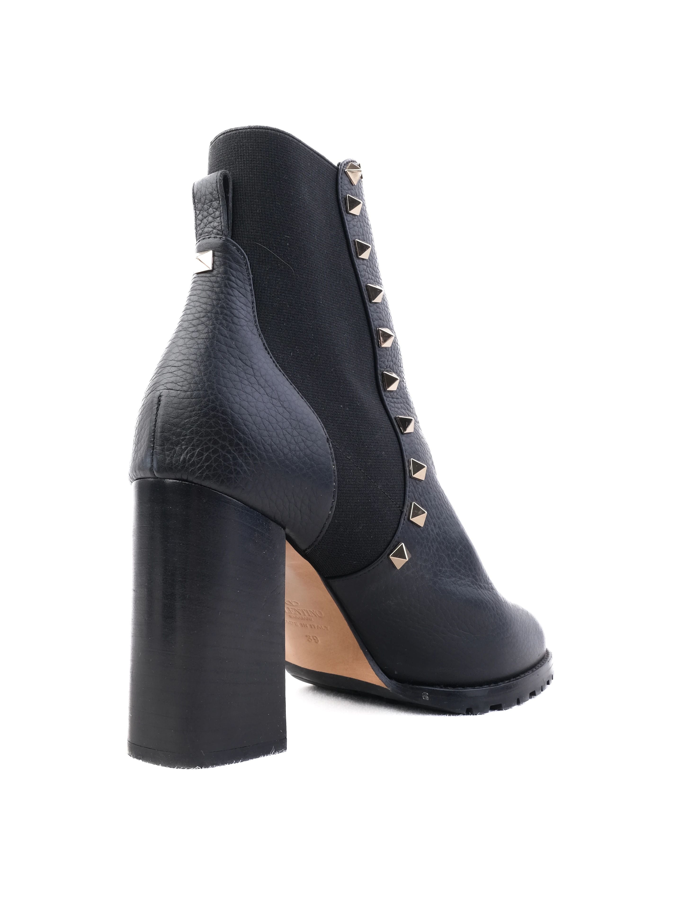 Valentino Black Leather Ankle Boots with Chunky Heel Size 39
