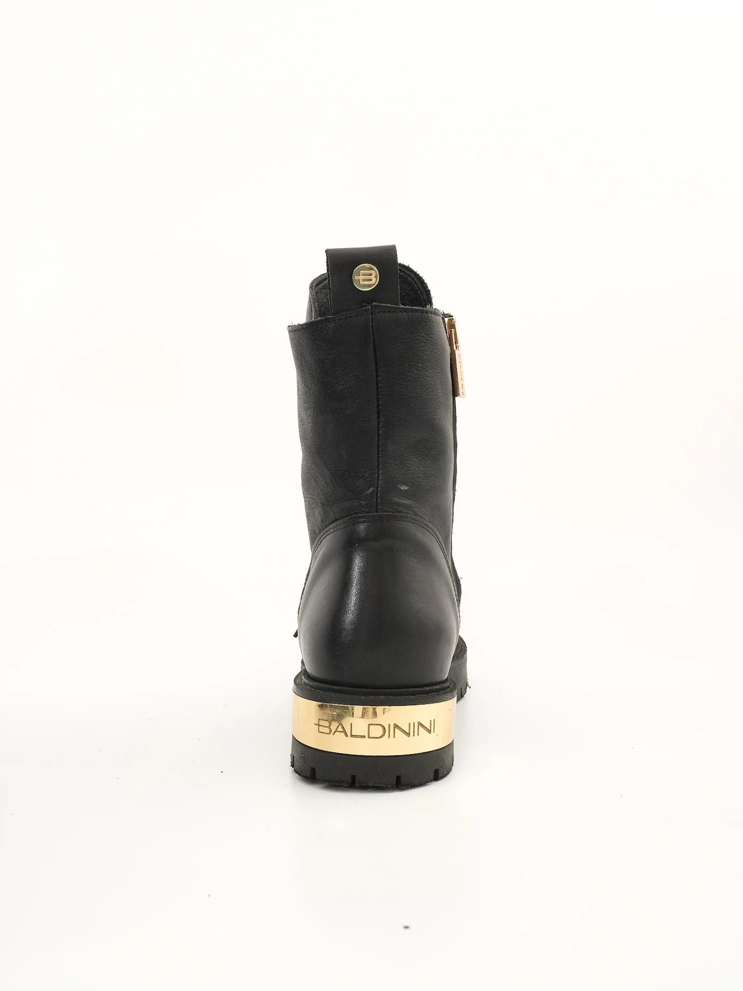Excellent Baldinini Black Leather Boots Size 38 with Gold Accent