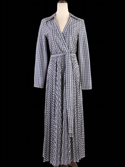 NEW Valentino Geometric Wrap Dress Blue & White Size S