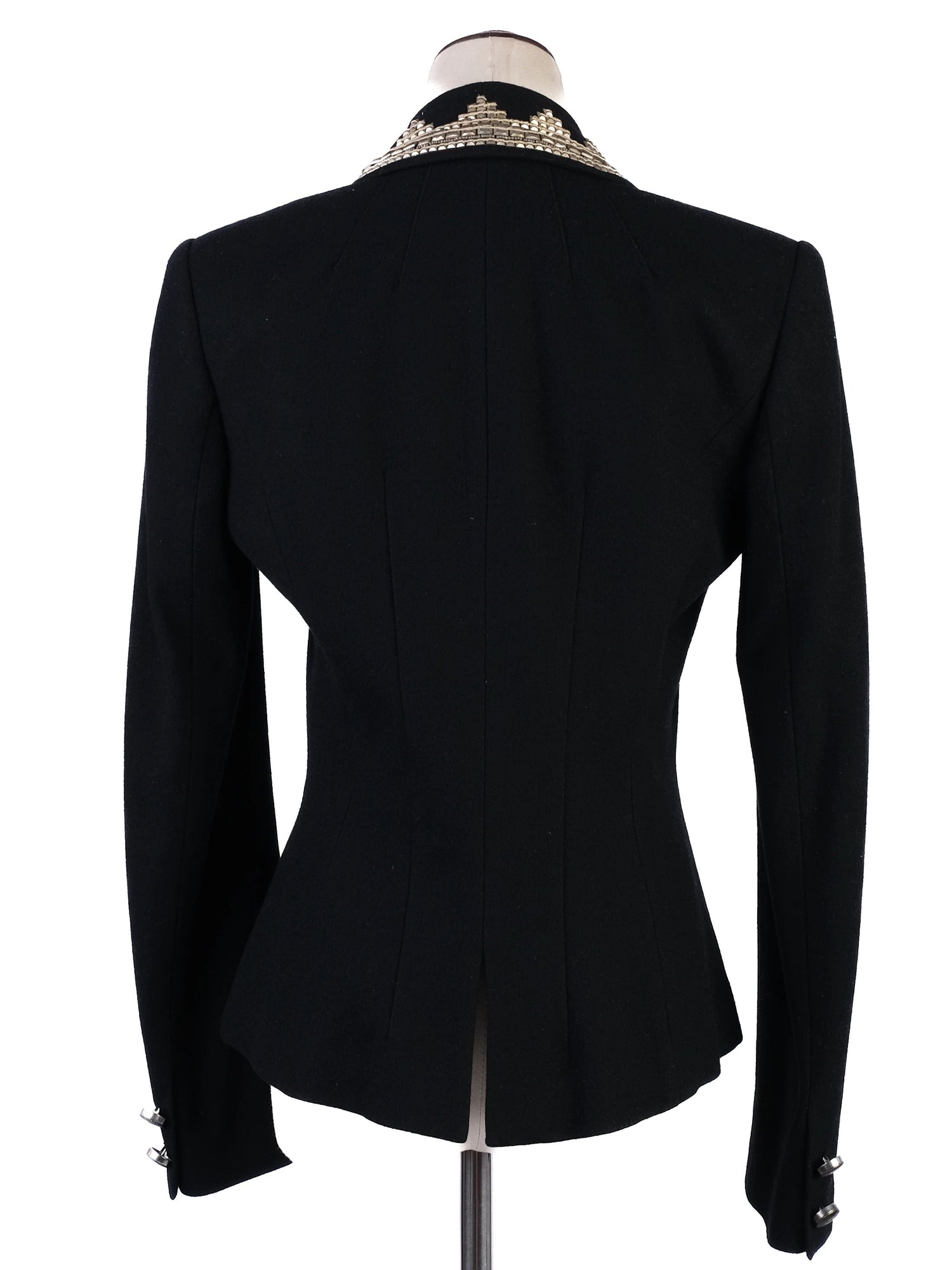 Excellent Class Roberto Cavalli Black Wool Skirt Suit with Beaded Collar