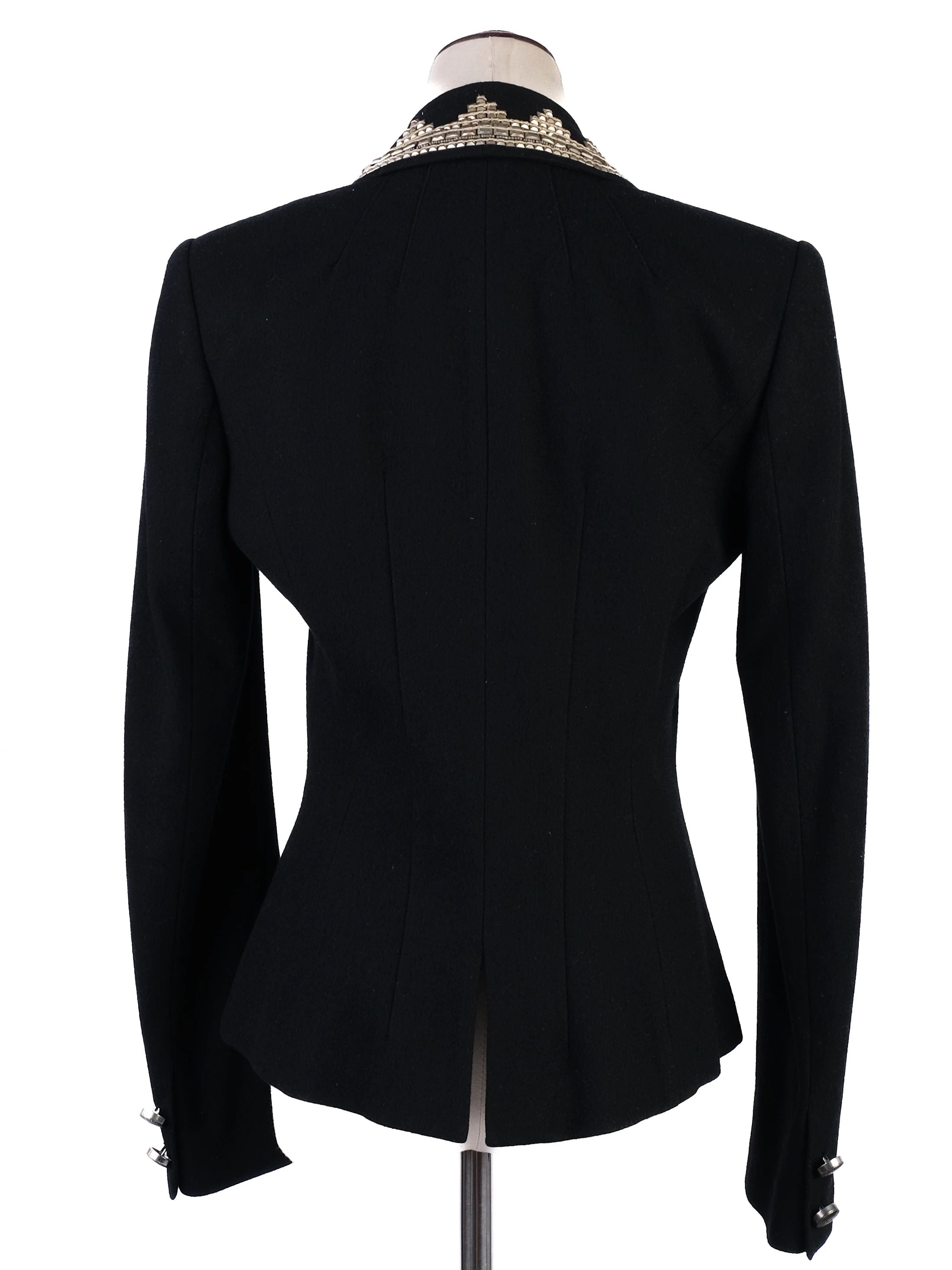 Excellent Class Roberto Cavalli Black Wool Skirt Suit with Beaded Collar