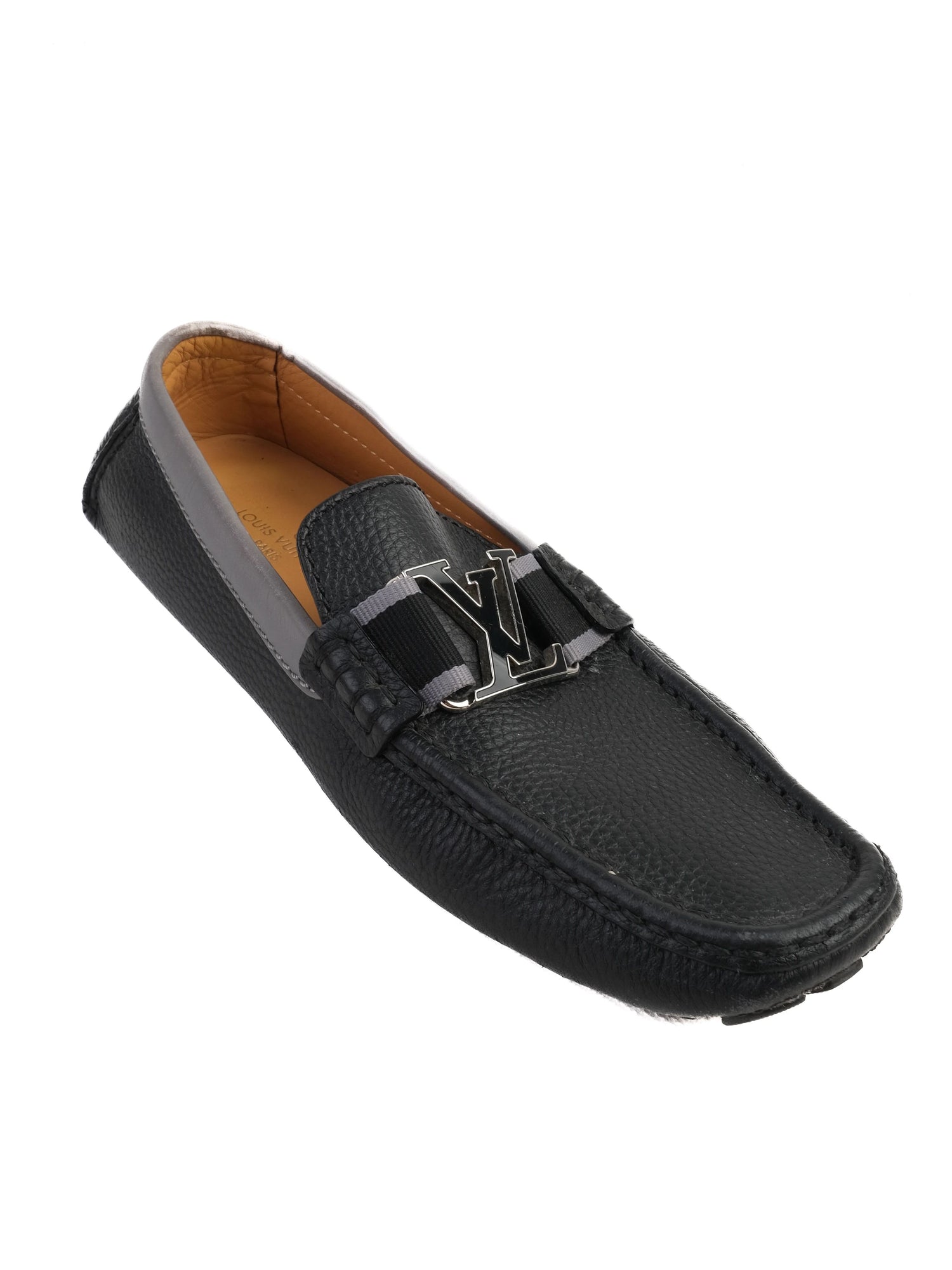 Excellent Louis Vuitton Black Leather Loafers Size 40 with Metal Buckle