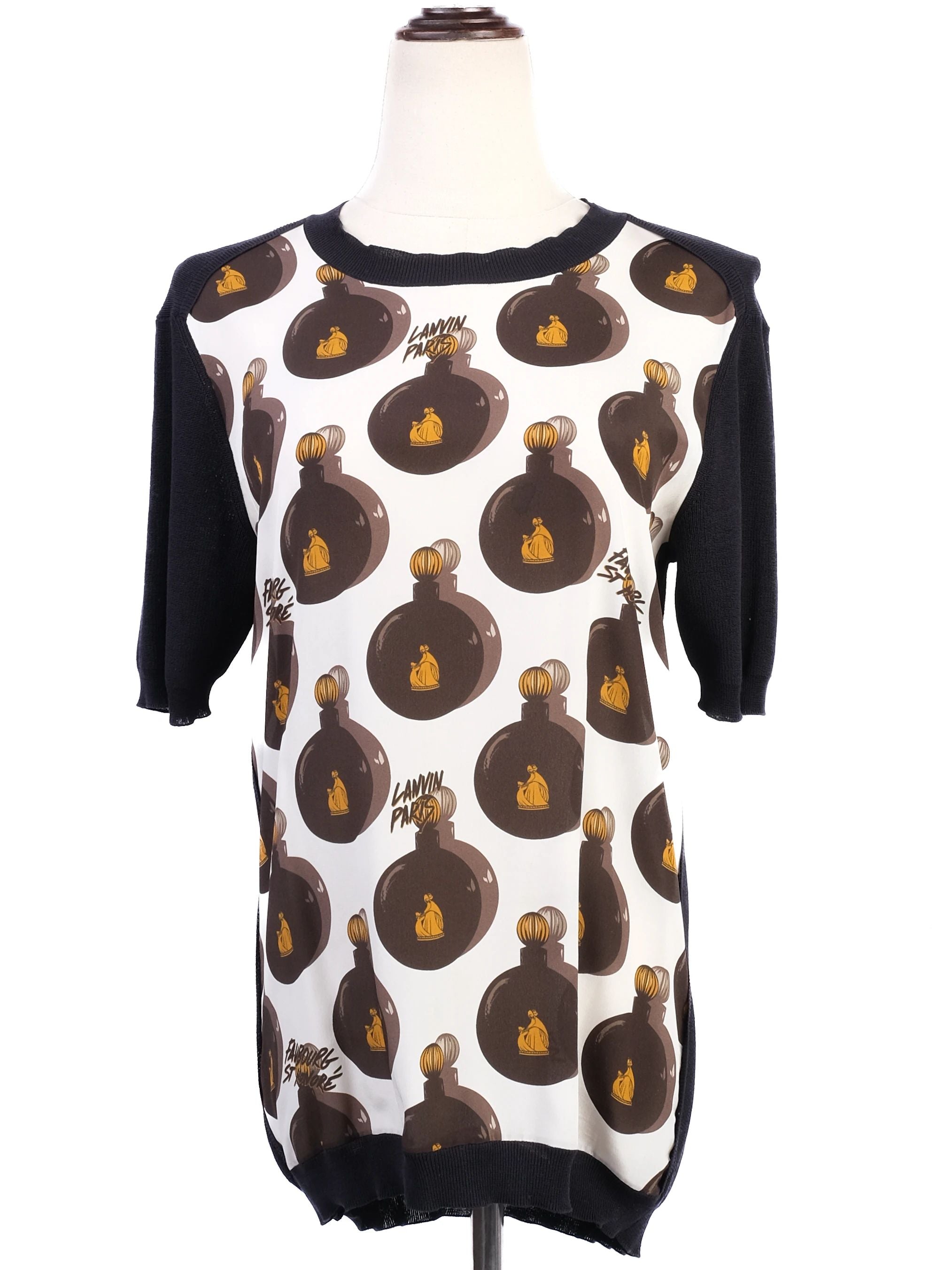 Excellent Lanvin Short Sleeve Sweater Black Combined M Women