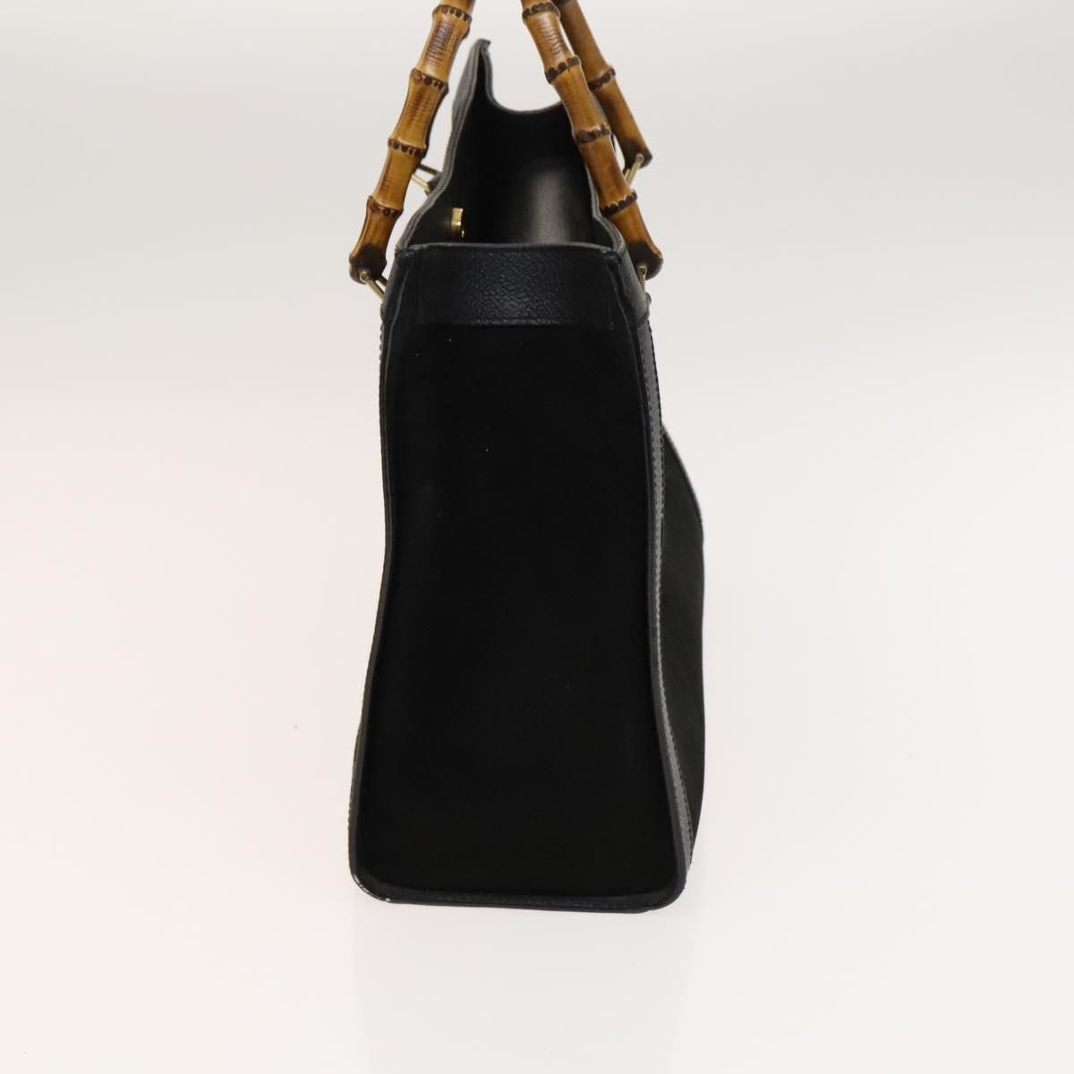 Gucci Bamboo Hand Bag Suede Black Gold 02 123 0260 Auth