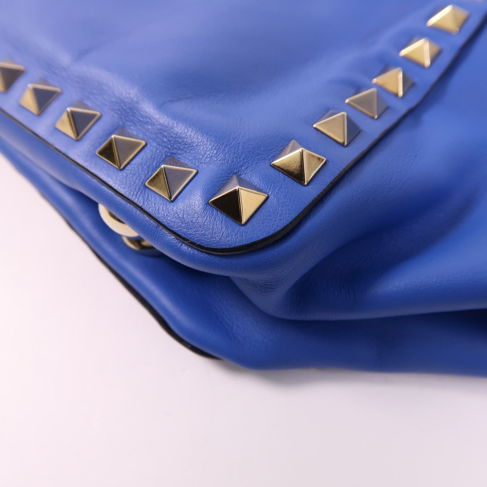 Valentino Cowhide Leather 2Way Shoulder Bag Golden Hand-handed Shoulder And Back Bag 2way Shoulder Bag Blue Calfs