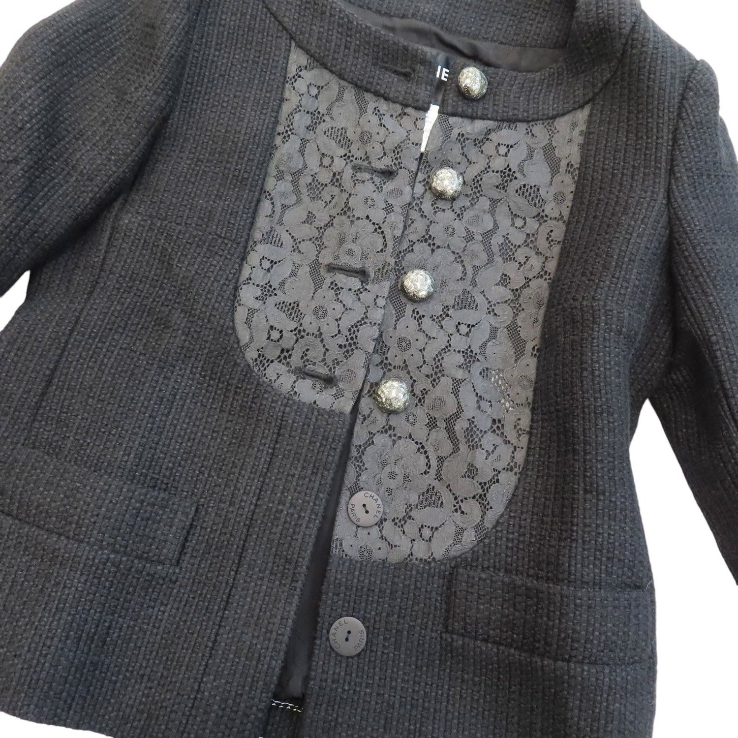 Chanel Tweed And Lace Jacket Black 36