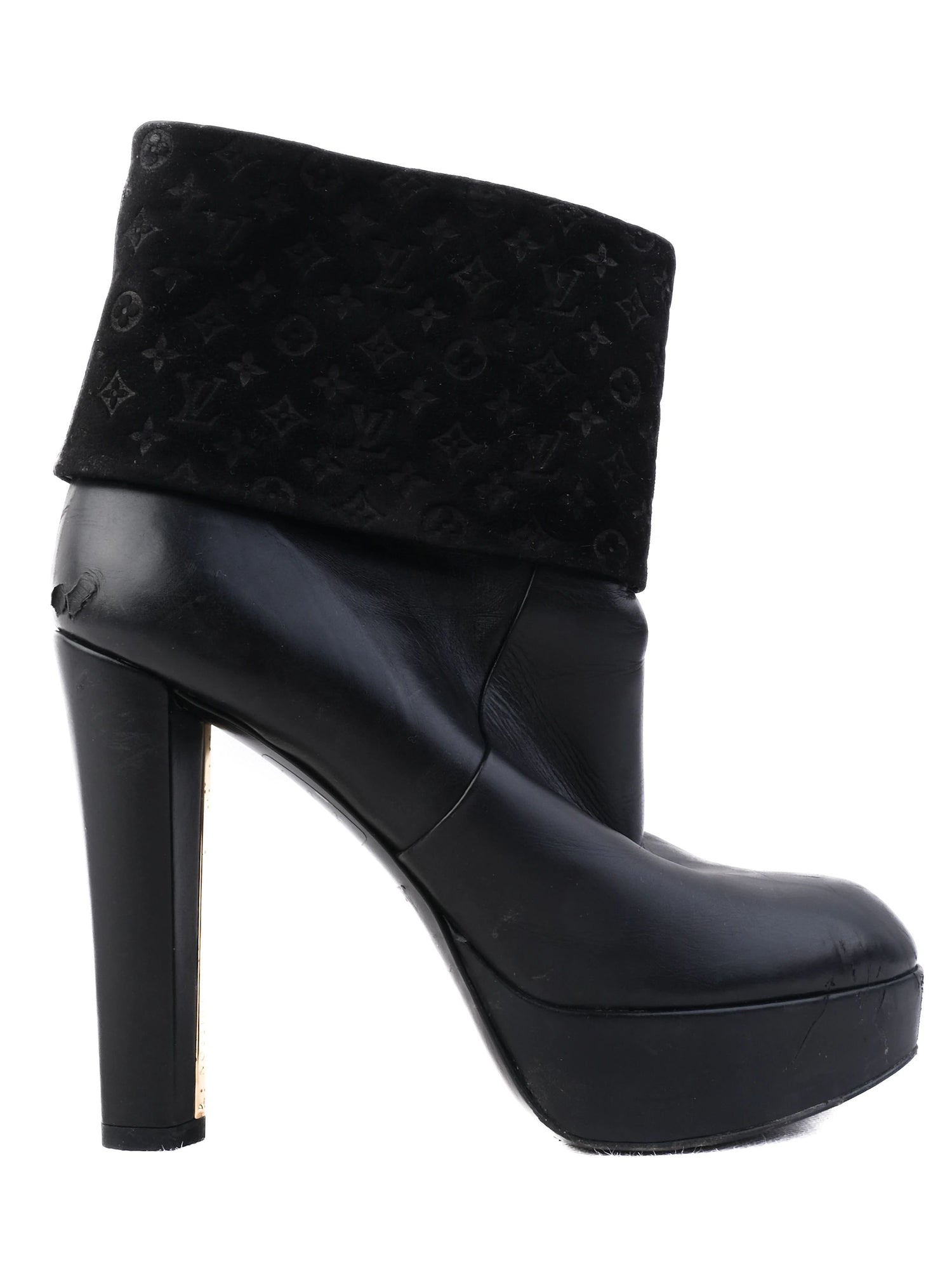 Excellent Louis Vuitton Black Leather Ankle Boots Size 35.5