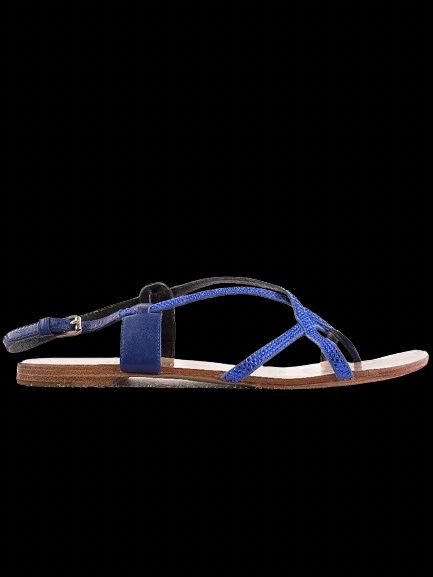 Excellent Laurel Blue Fabric Flat Sandals with Ankle Buckle, Size 38