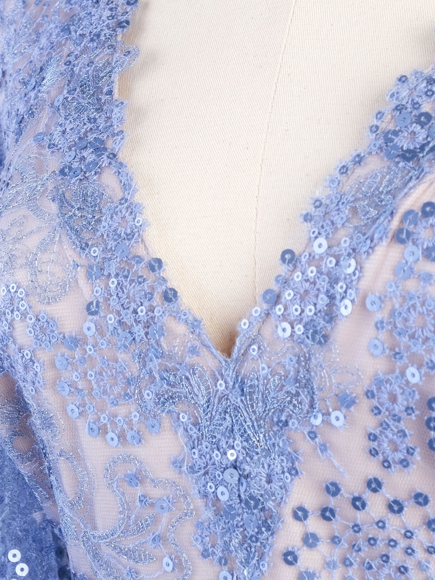 NEW Tadashi Light Blue Lace Gown Floral Patterns Size L