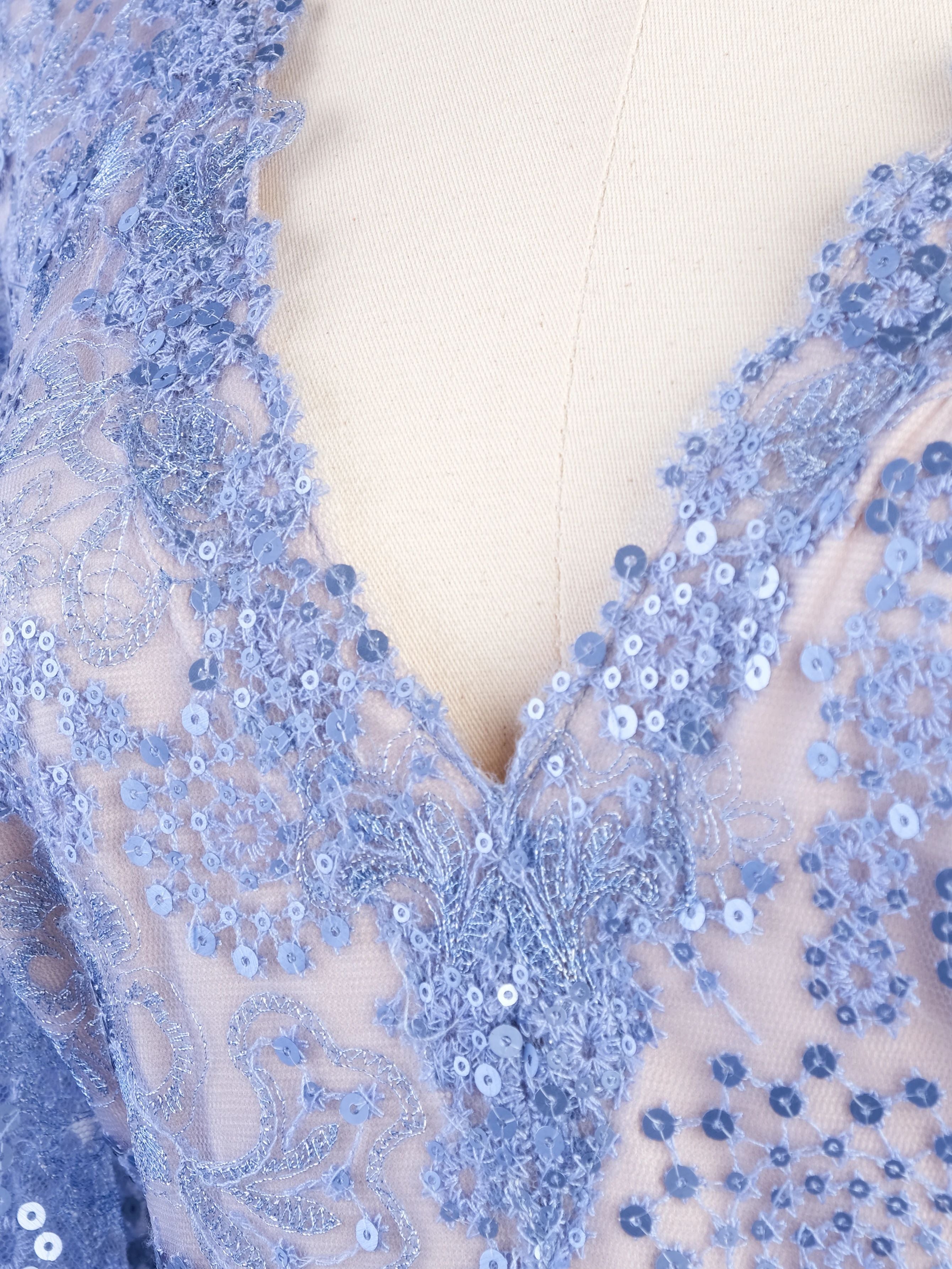 NEW Tadashi Light Blue Lace Gown Floral Patterns Size L