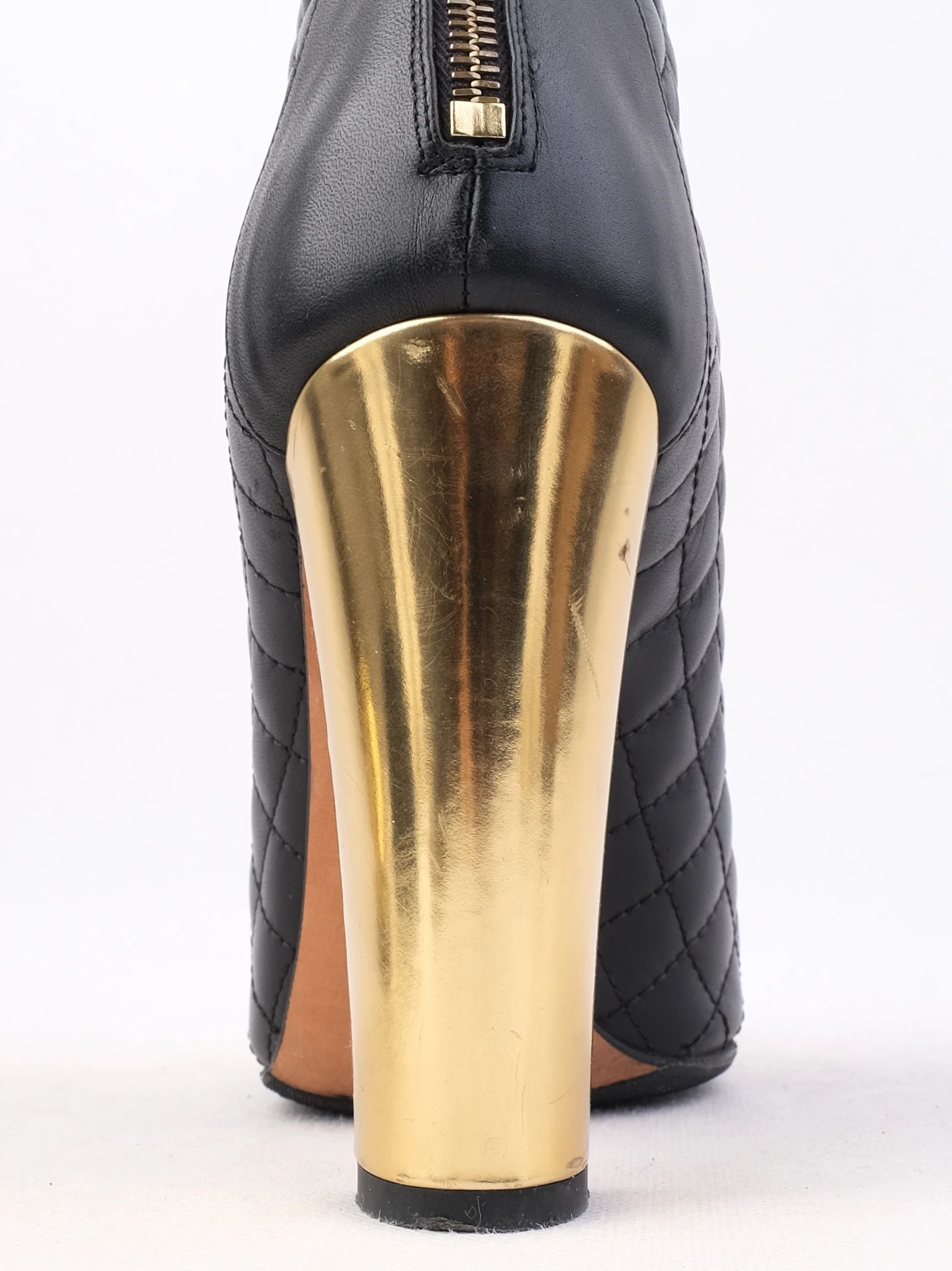 Excellent Balmain Black Leather Ankle Boots with Gold Accents, Size 39