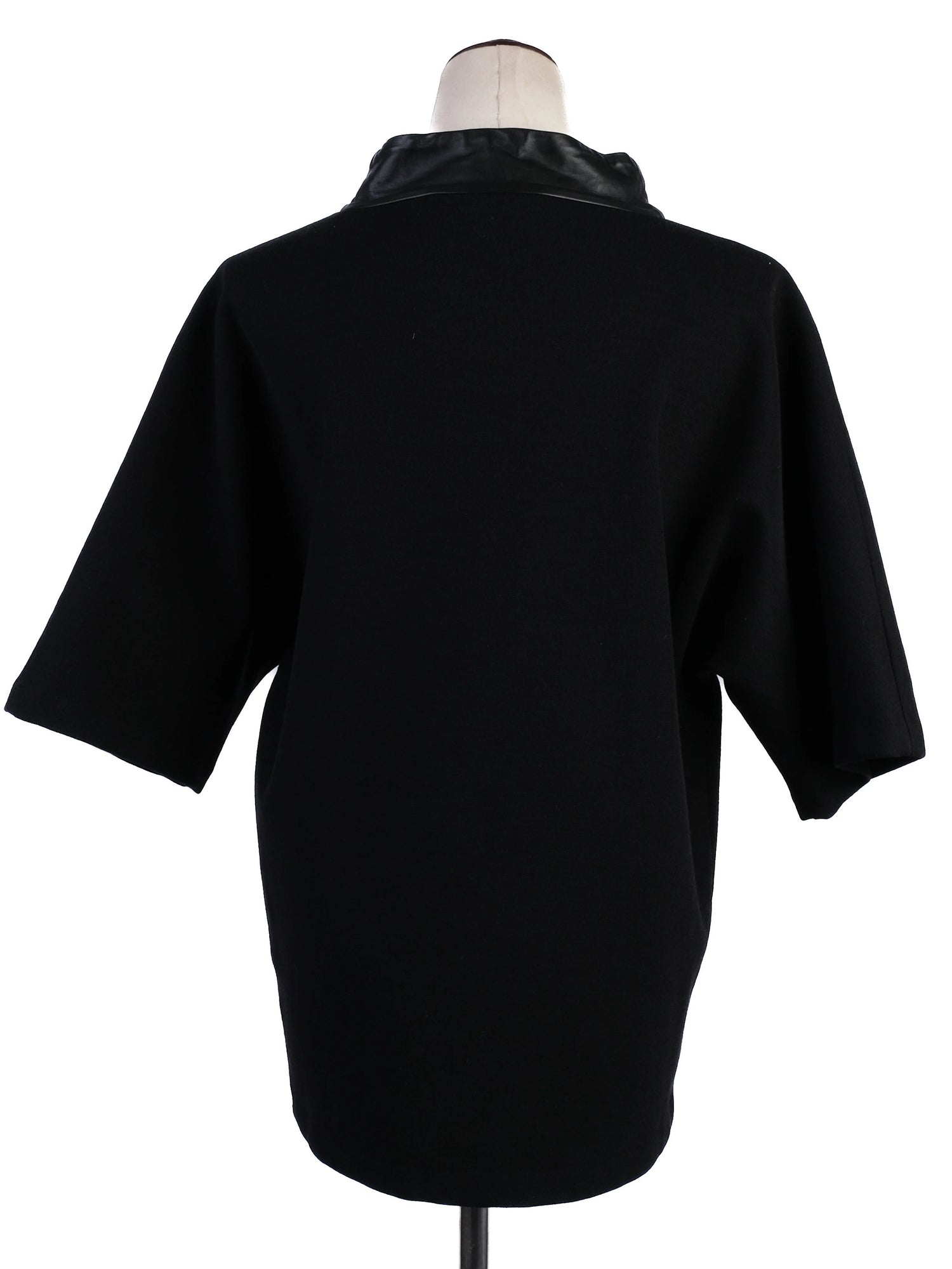 Excellent Ralph Lauren Black Wool Shirt with Faux Leather Collar Size M