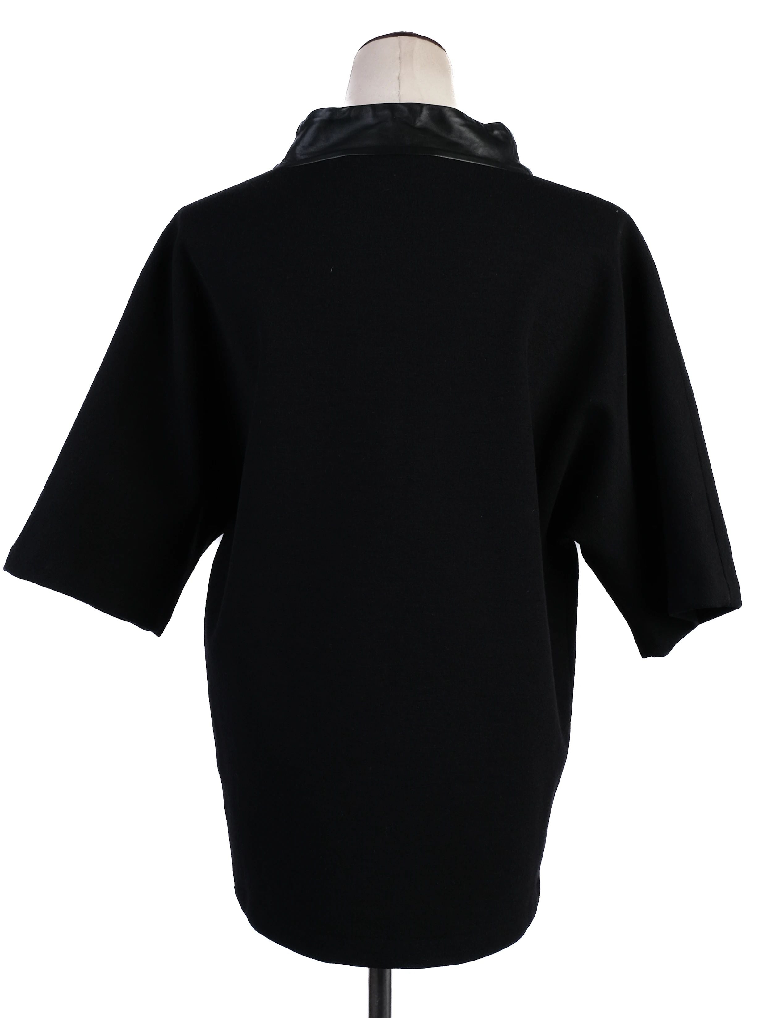 Excellent Ralph Lauren Black Wool Shirt with Faux Leather Collar Size M